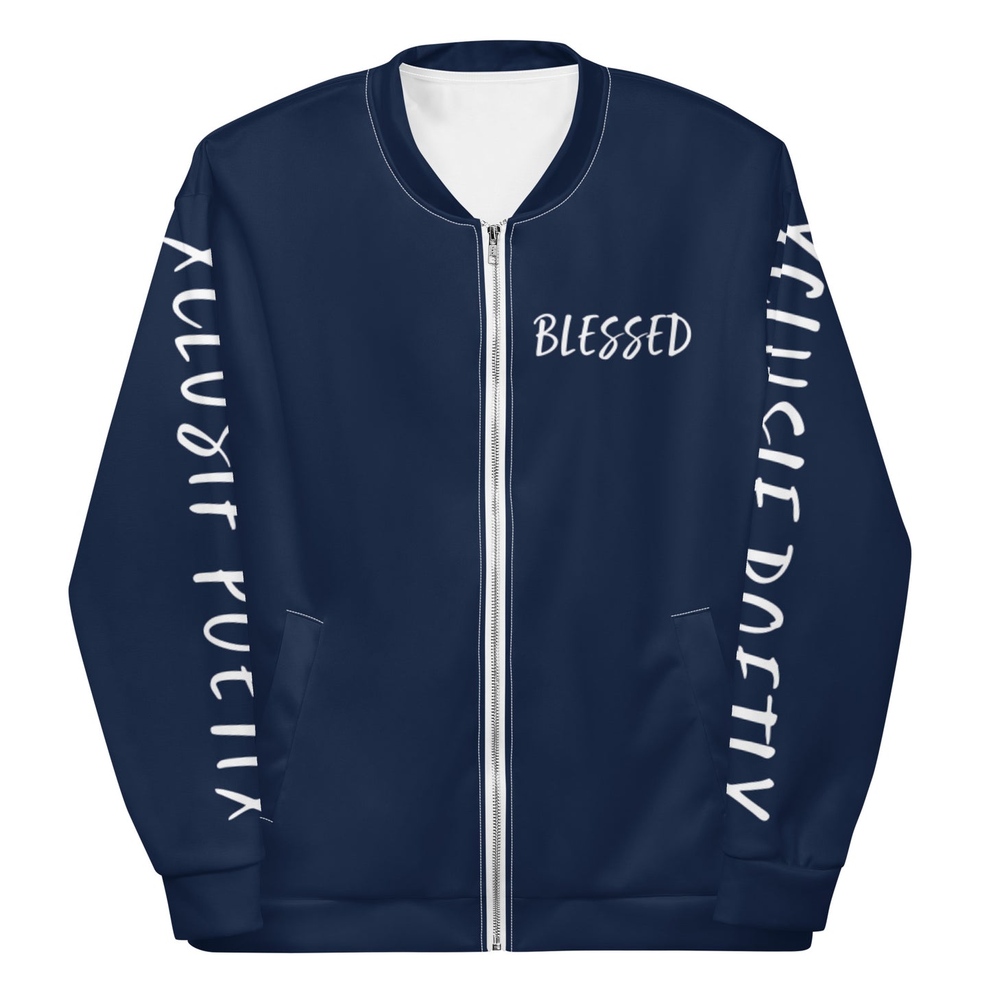 BLESSED BY XCLUSIF POETIX NAVY & WHITE Unisex Bomber Jacket