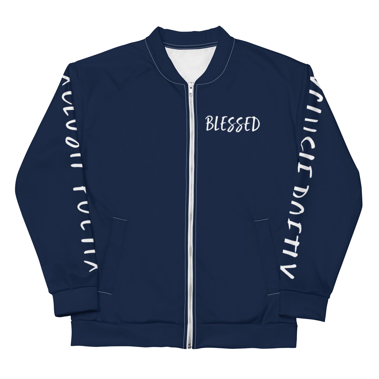 BLESSED BY XCLUSIF POETIX NAVY & WHITE Unisex Bomber Jacket