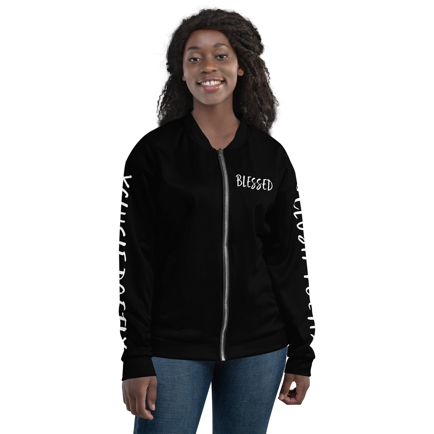 BLESSED BY XCLUSIF POETIX BLACK & WHITE Unisex Bomber Jacket