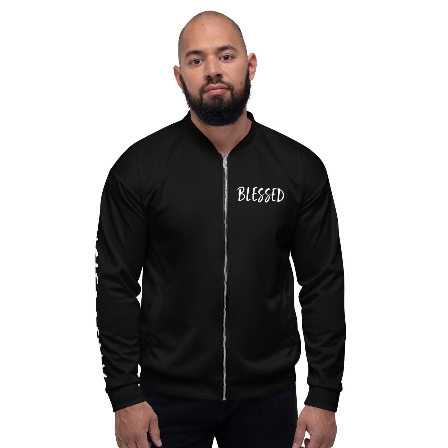 BLESSED BY XCLUSIF POETIX BLACK & WHITE Unisex Bomber Jacket