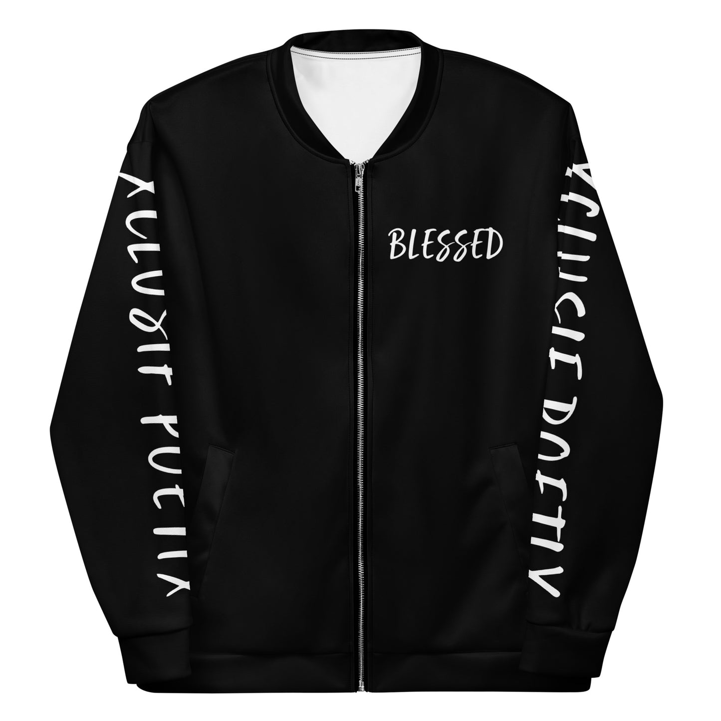 BLESSED BY XCLUSIF POETIX BLACK & WHITE Unisex Bomber Jacket