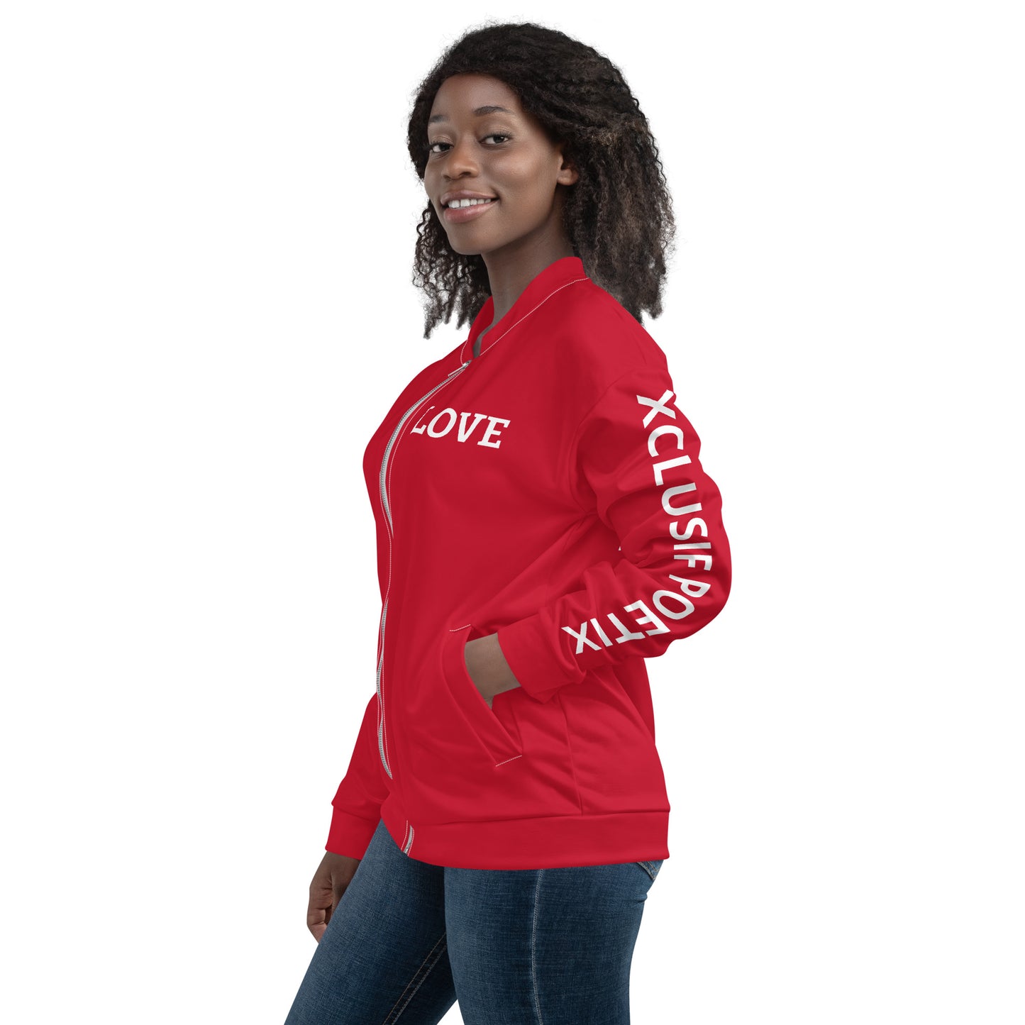 LOVE BY XCLUSIF POETIX RED & WHITE Unisex Bomber Jacket