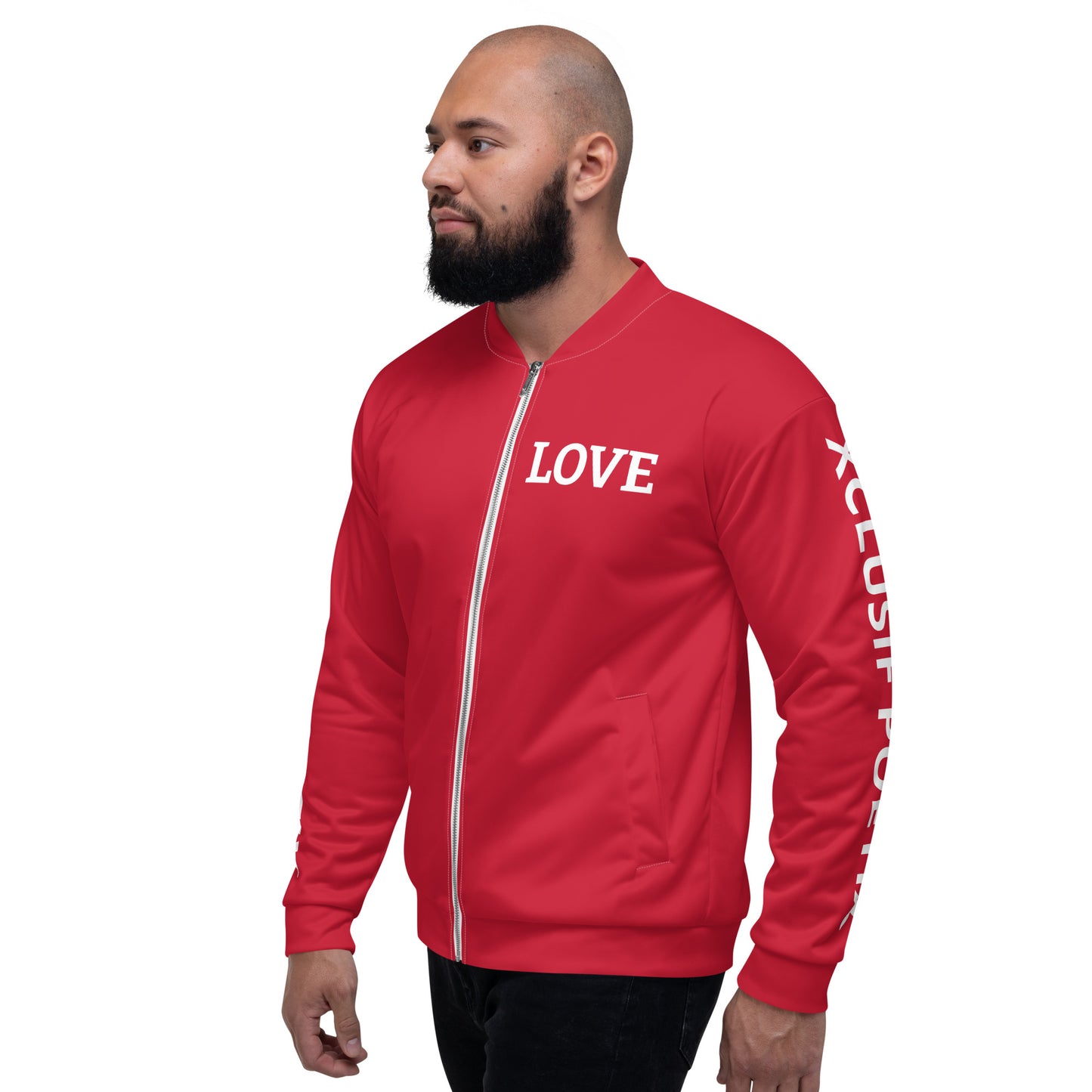 LOVE BY XCLUSIF POETIX RED & WHITE Unisex Bomber Jacket