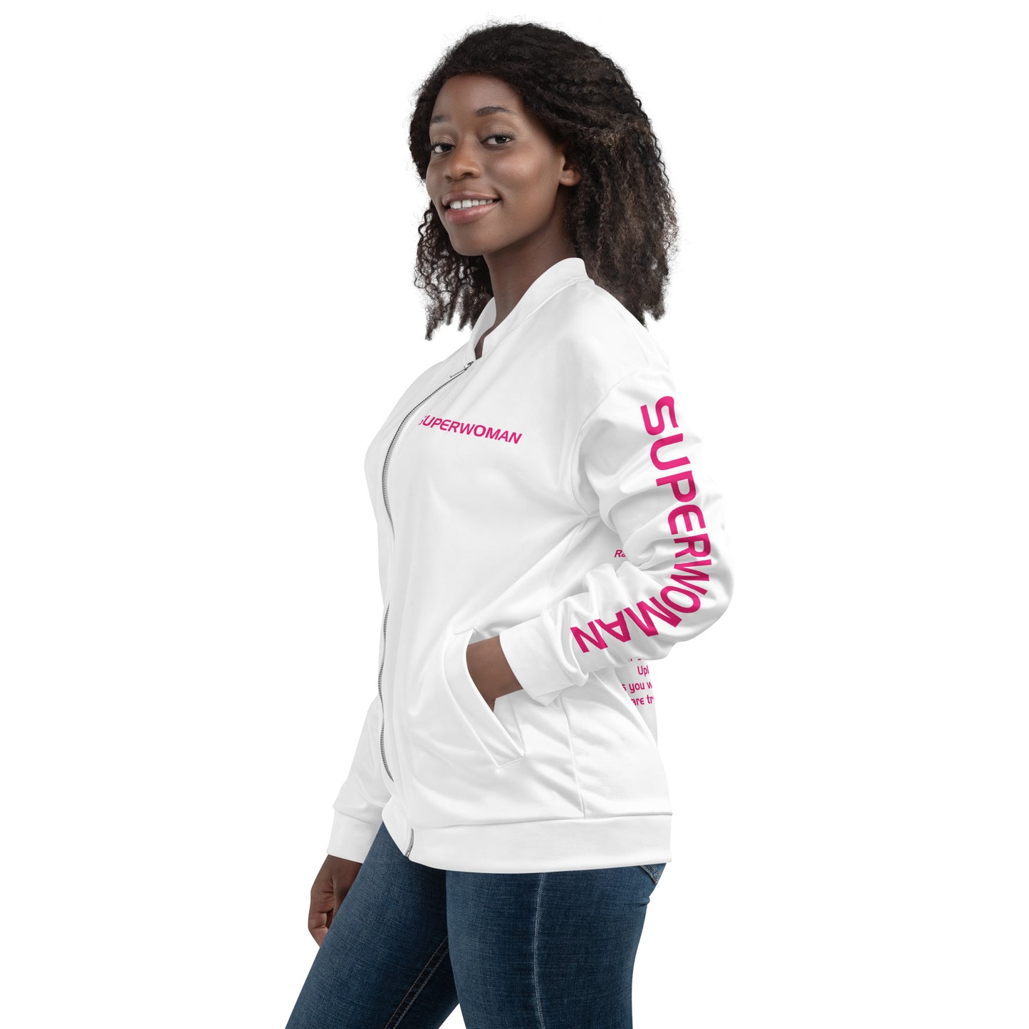 SUPERWOMAN BY XCLUSIF POETIX WHITE & PINK Unisex Bomber Jacket