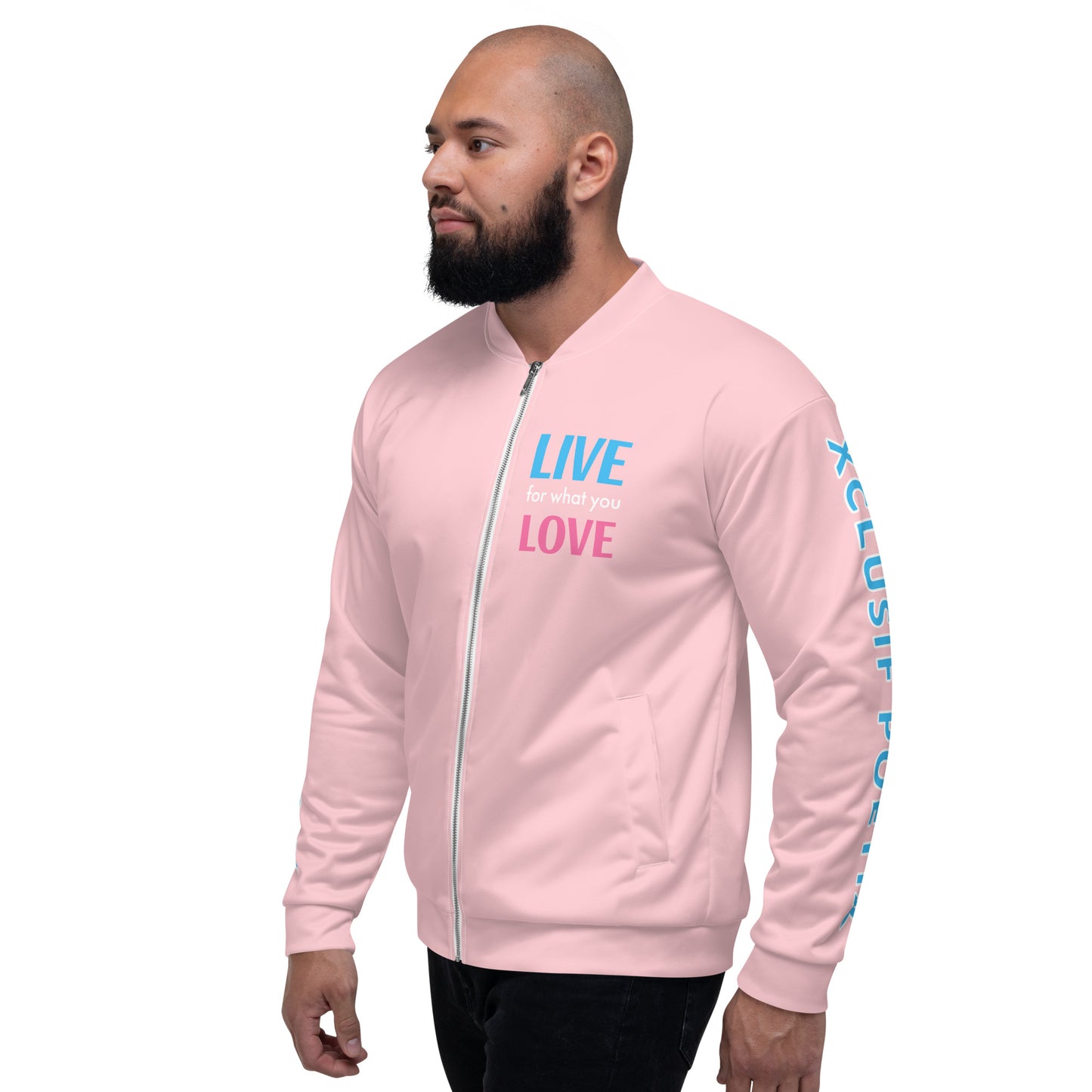 "LIVE FOR WHAT YOU LOVE" BY XCLUSIF POETIX PINK Unisex Bomber Jacket