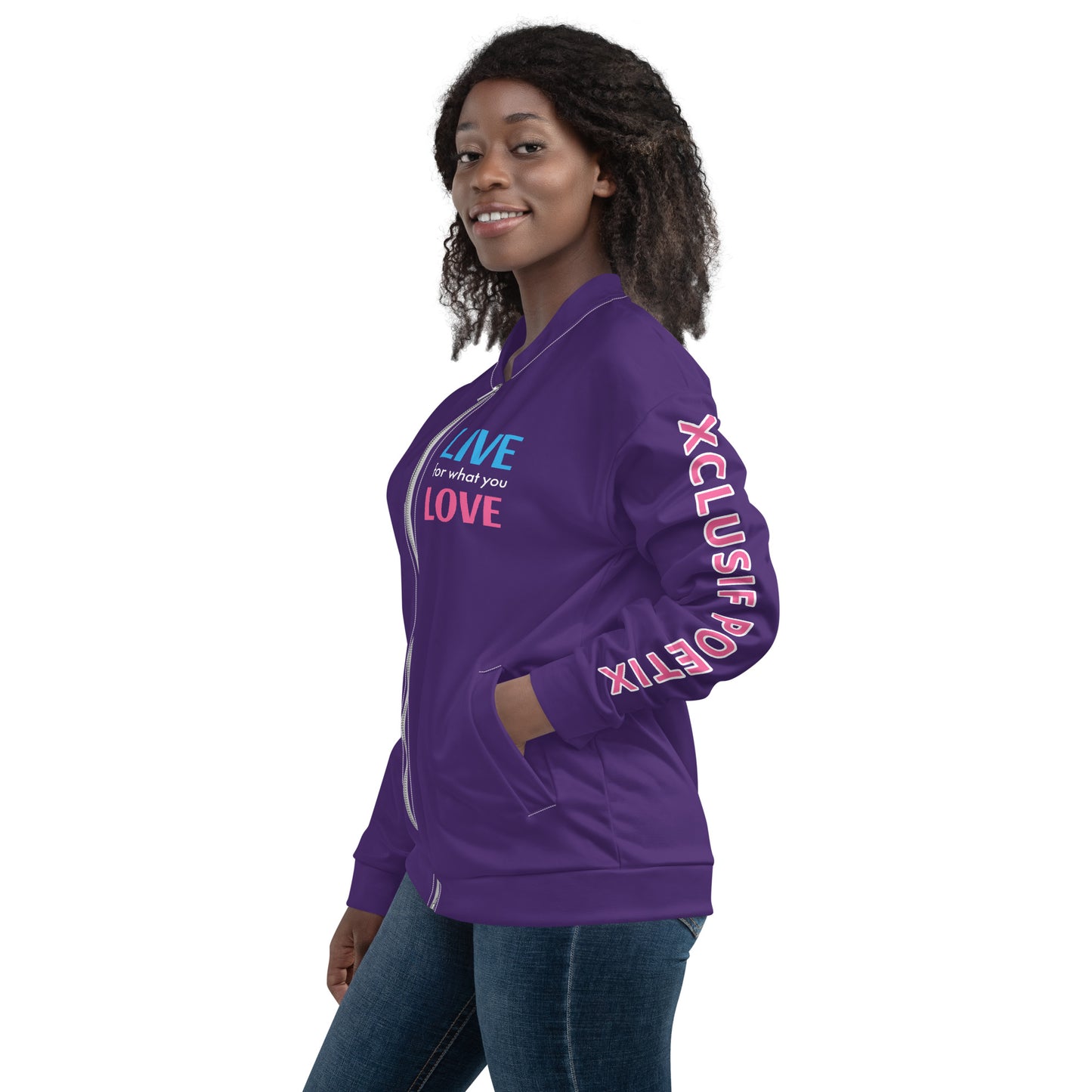 "LIVE FOR WHAT YOU LOVE" BY XCLUSIF POETIX PURPLE Unisex Bomber Jacket