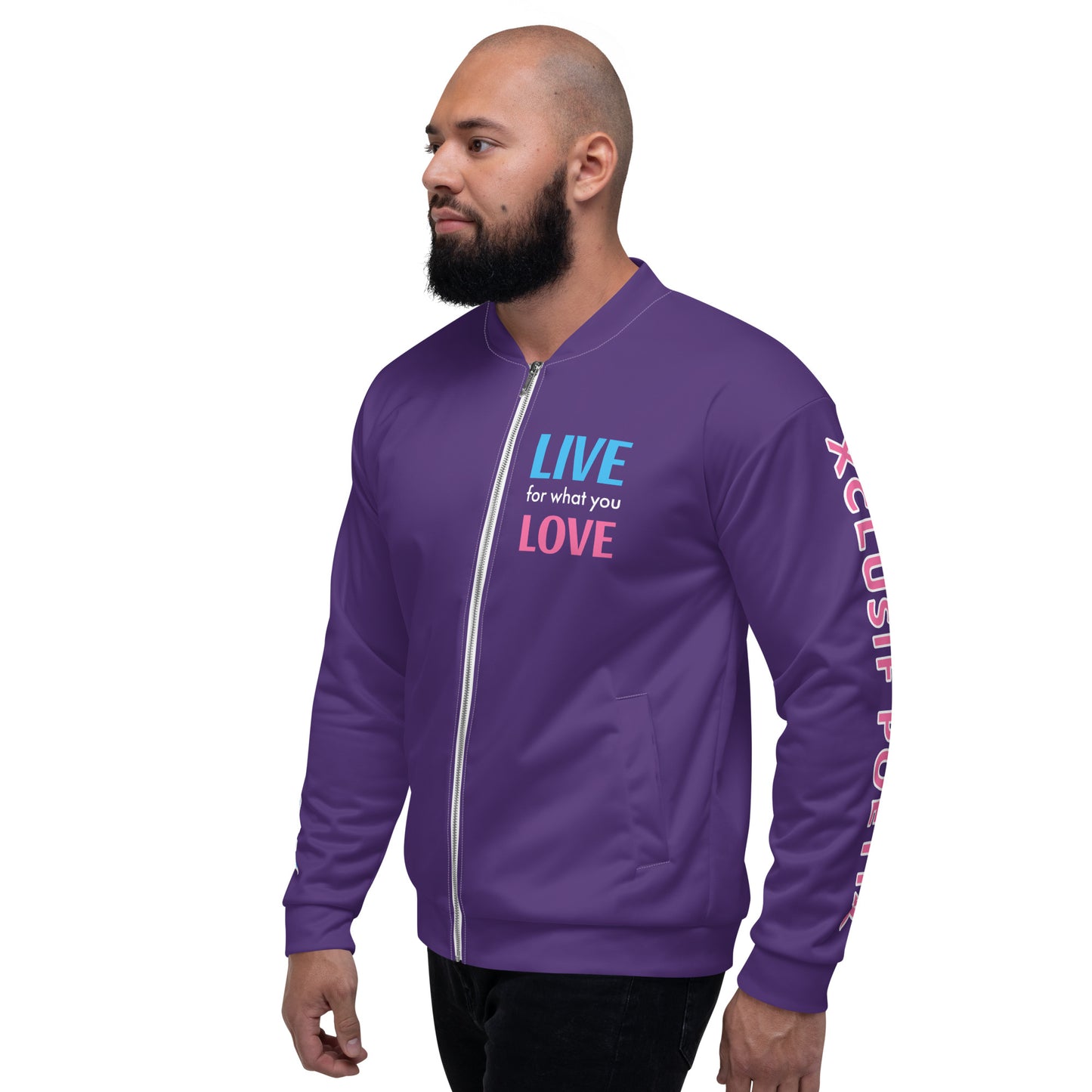 "LIVE FOR WHAT YOU LOVE" BY XCLUSIF POETIX PURPLE Unisex Bomber Jacket