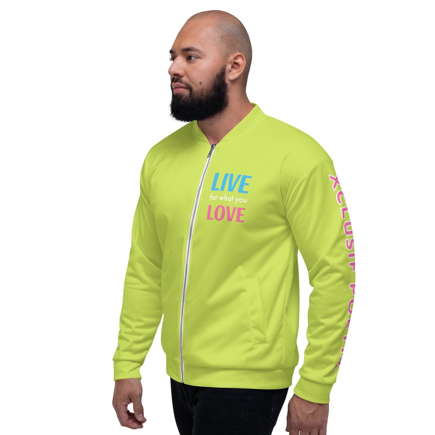 "LIVE FOR WHAT YOU LOVE" BY XCLUSIF POETIX LIGHT GREEN Unisex Bomber Jacket