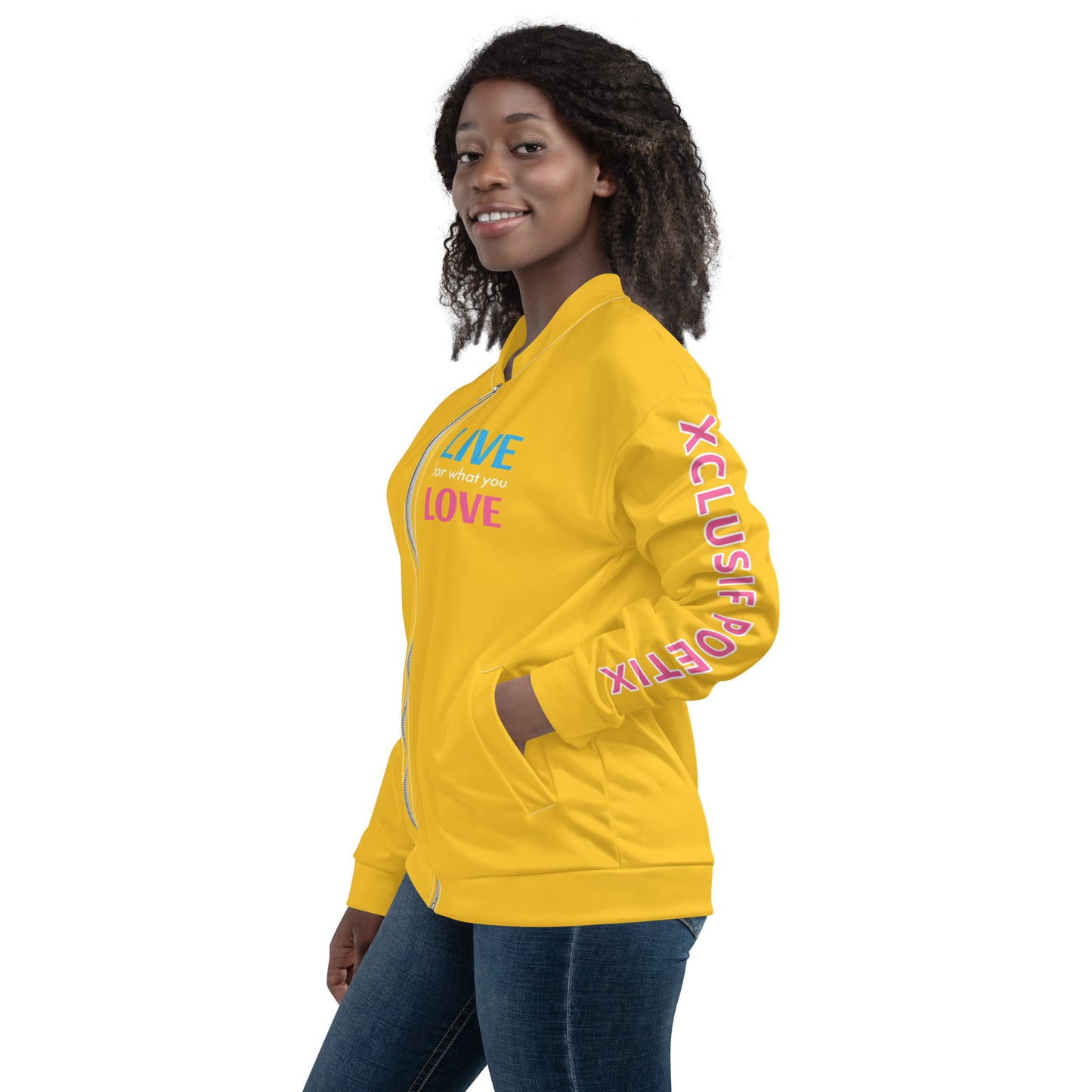 "LIVE FOR WHAT YOU LOVE" BY XCLUSIF POETIX YELLOW Unisex Bomber Jacket