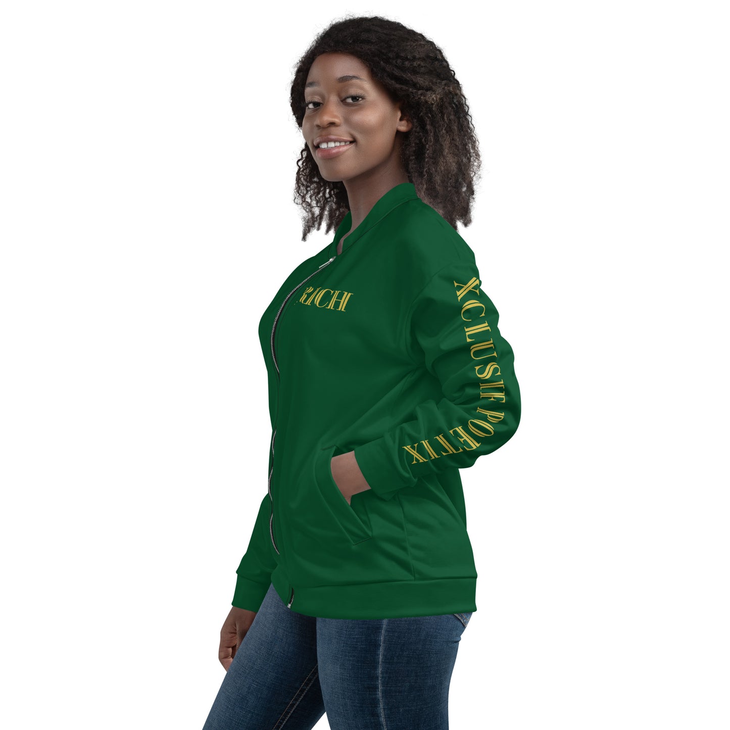 RICH BY XCLUSIF POETIX FOREST GREEN & GOLD Unisex Bomber Jacket