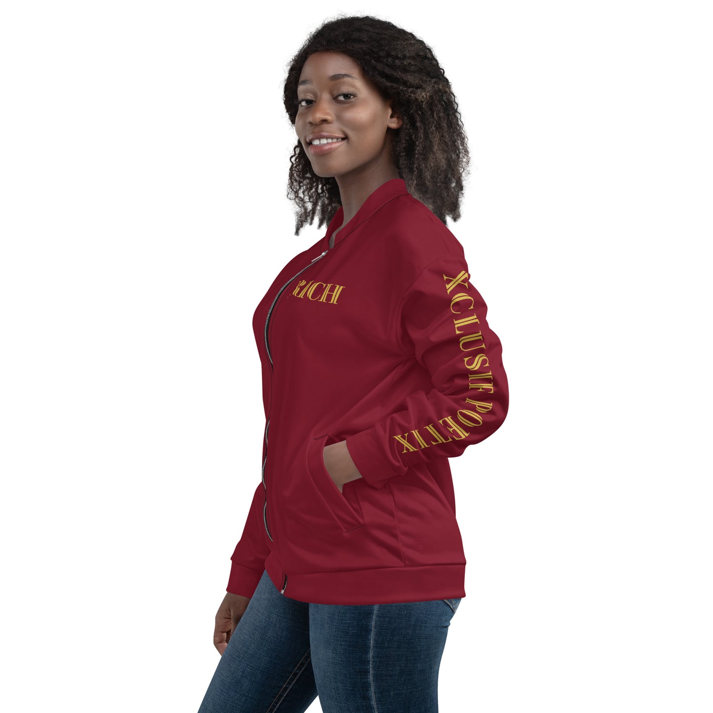 RICH BY XCLUSIF POETIX BURGUNDY & GOLD Unisex Bomber Jacket