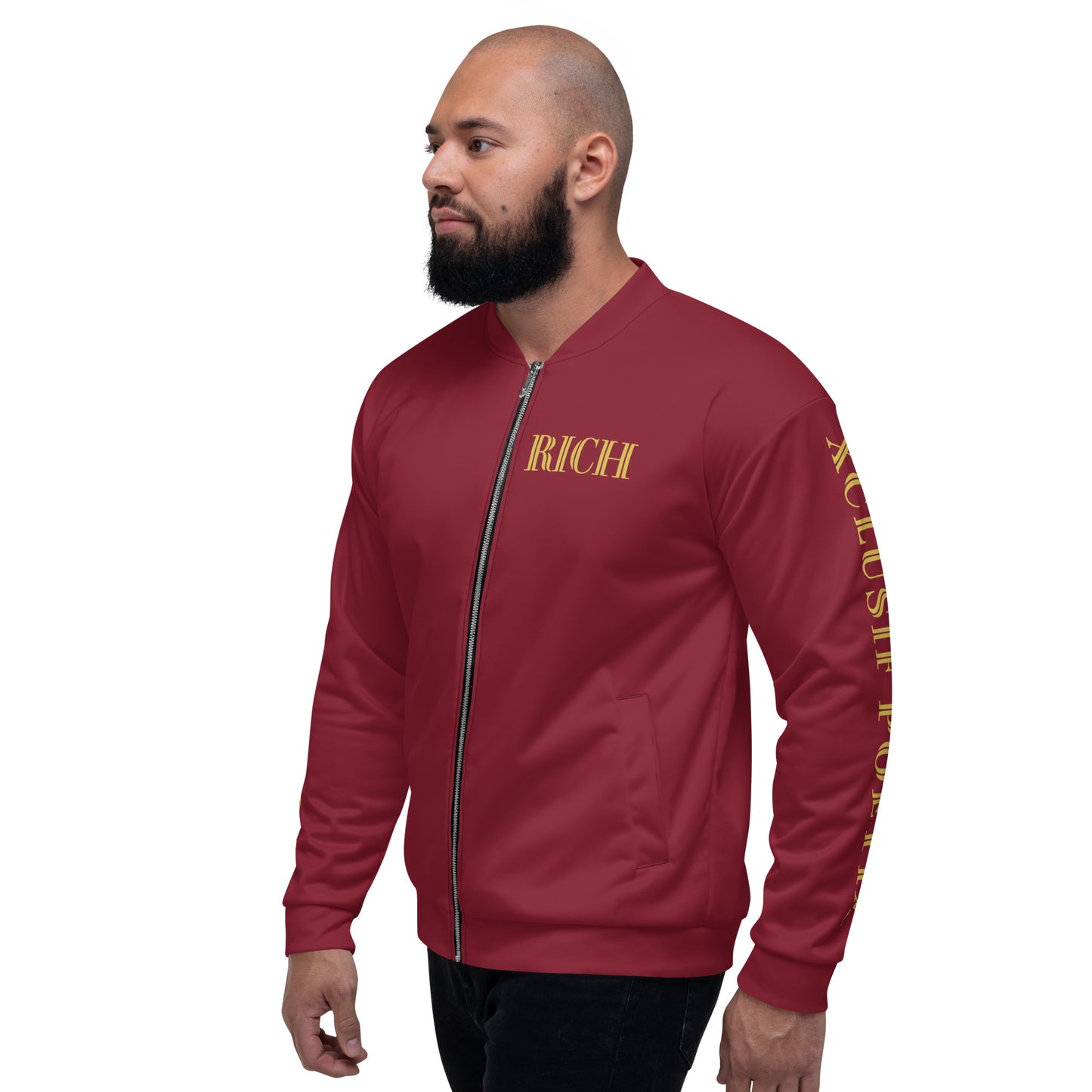 RICH BY XCLUSIF POETIX BURGUNDY & GOLD Unisex Bomber Jacket