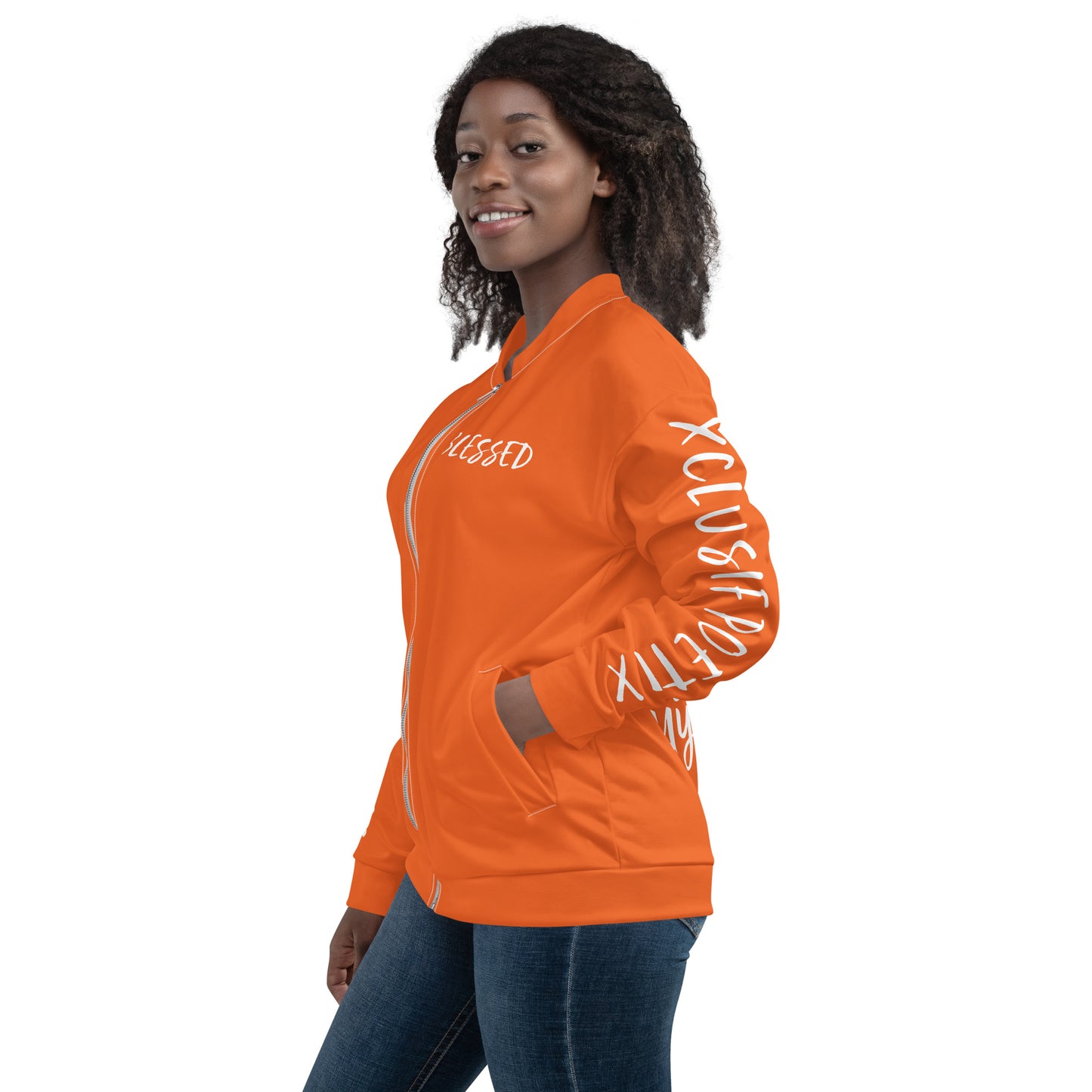 BLESSED BY XCLUSIF POETIX ORANGE & WHITE Unisex Bomber Jacket