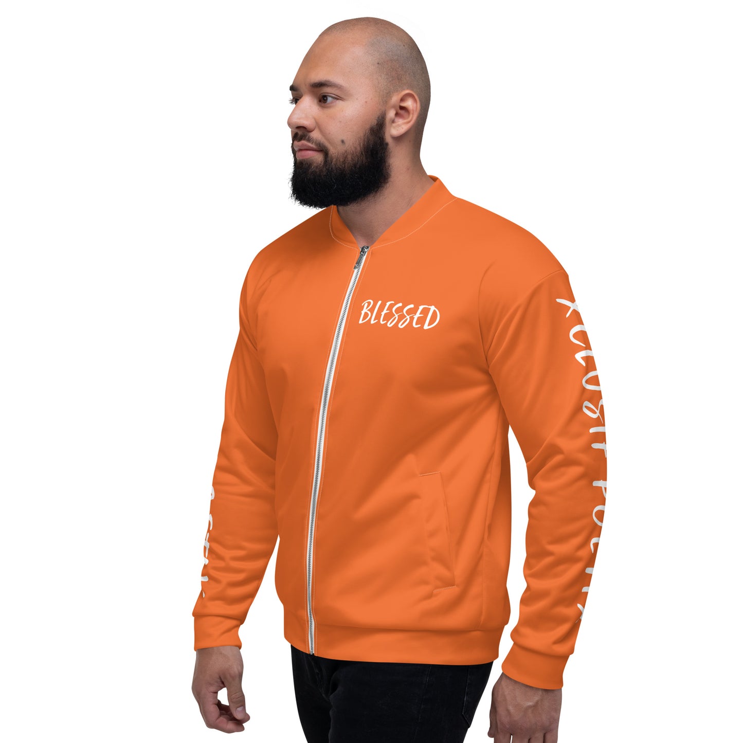 BLESSED BY XCLUSIF POETIX ORANGE & WHITE Unisex Bomber Jacket