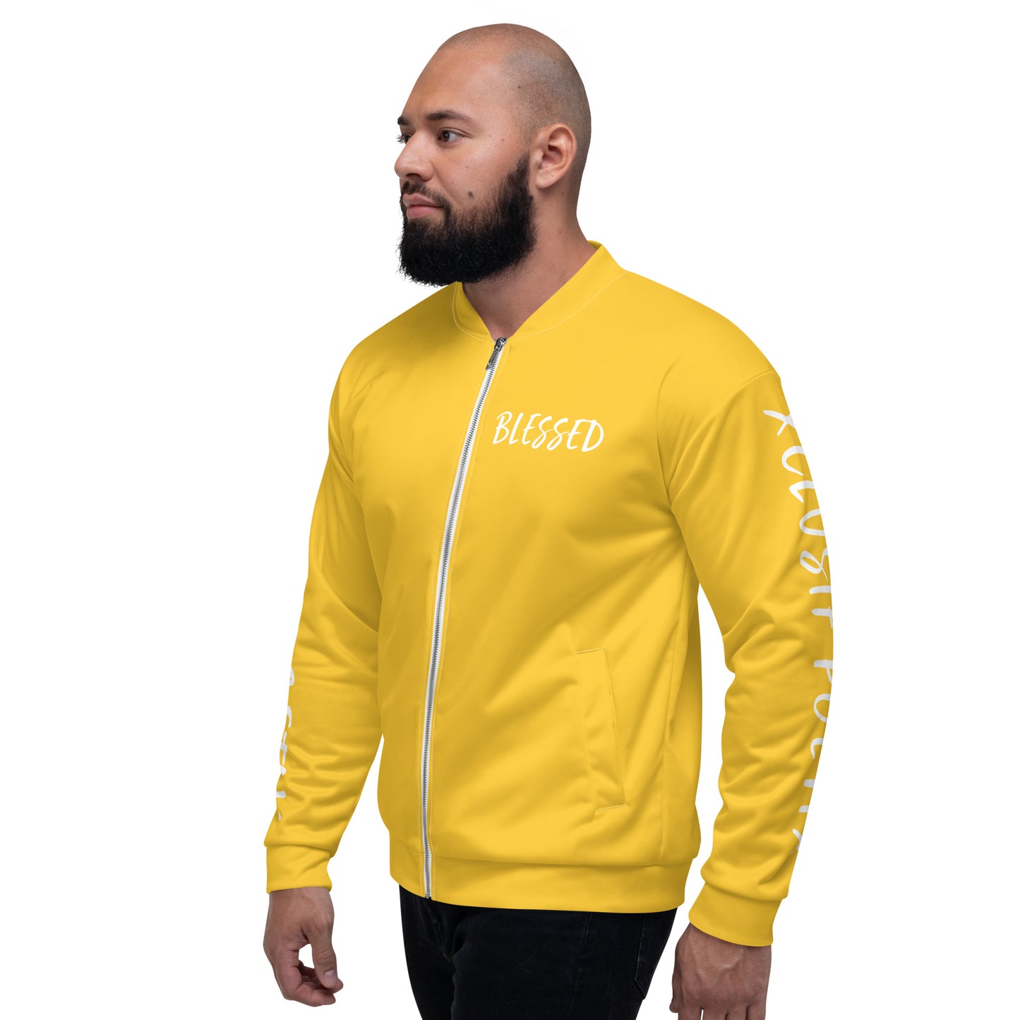 BLESSED BY XCLUSIF POETIX YELLOW & WHITE Unisex Bomber Jacket