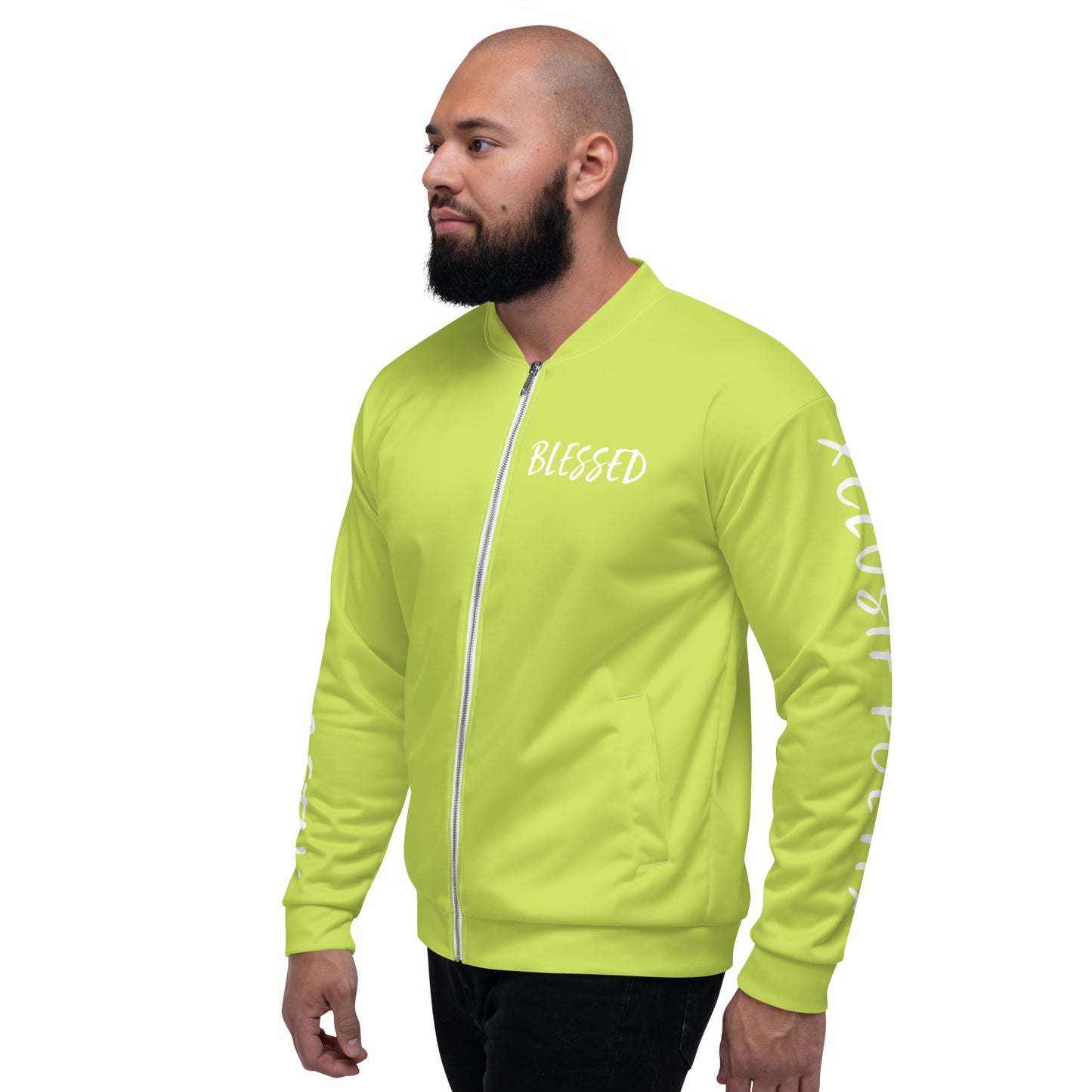 BLESSED BY XCLUSIF POETIX LIGHT GREEN & WHITE Unisex Bomber Jacket