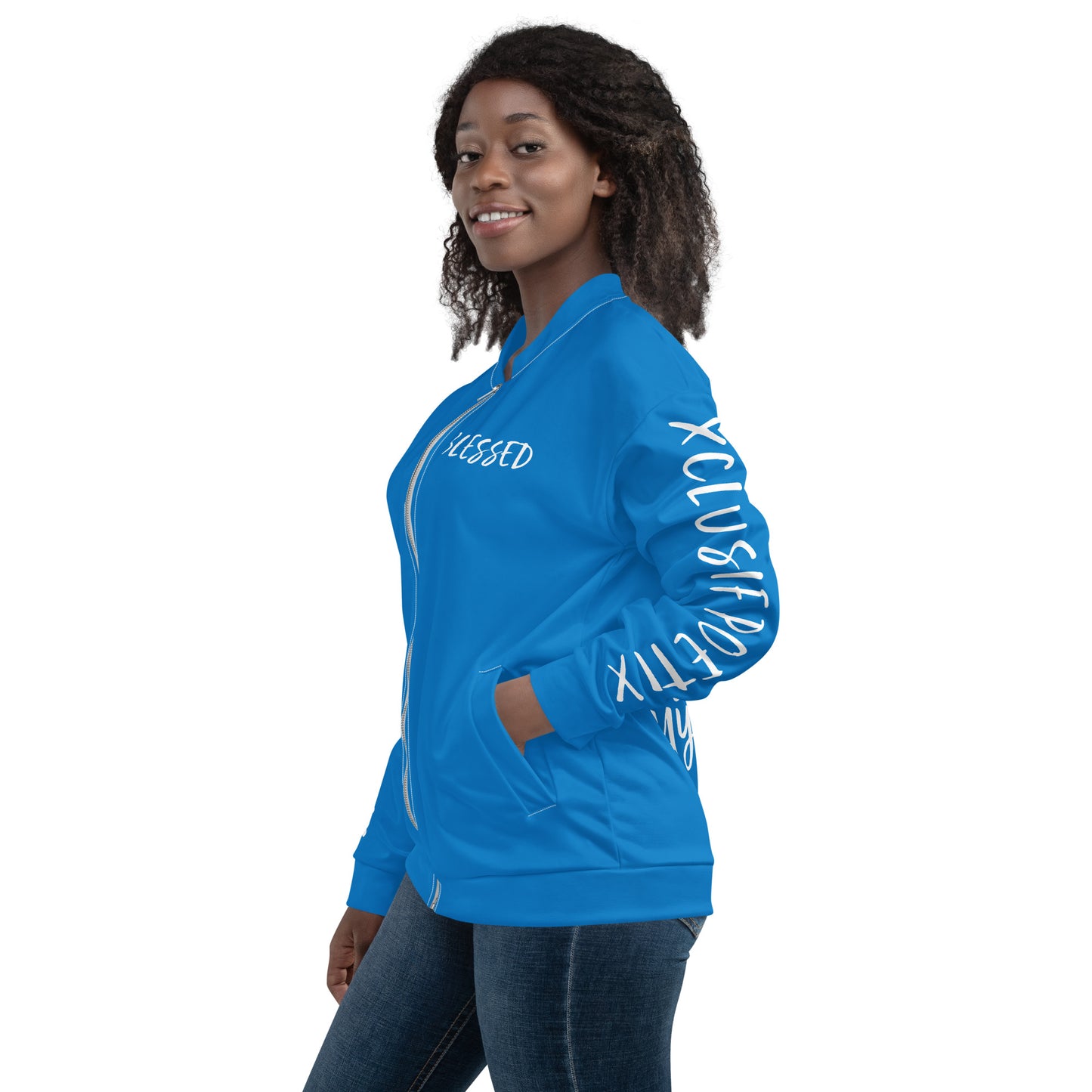 BLESSED BY XCLUSIF POETIX BLUE & WHITE Unisex Bomber Jacket