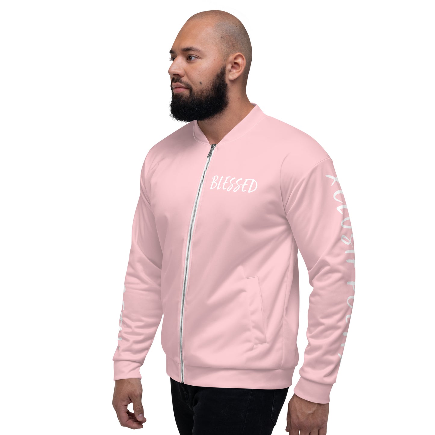 BLESSED BY XCLUSIF POETIX PINK & WHITE Unisex Bomber Jacket