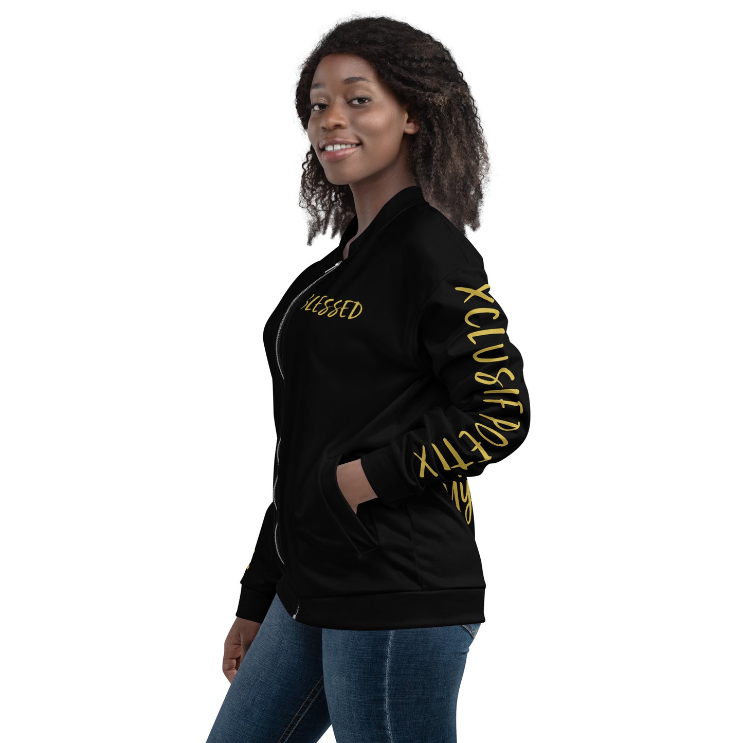 BLESSED BY XCLUSIF POETIX BLACK & GOLD Unisex Bomber Jacket