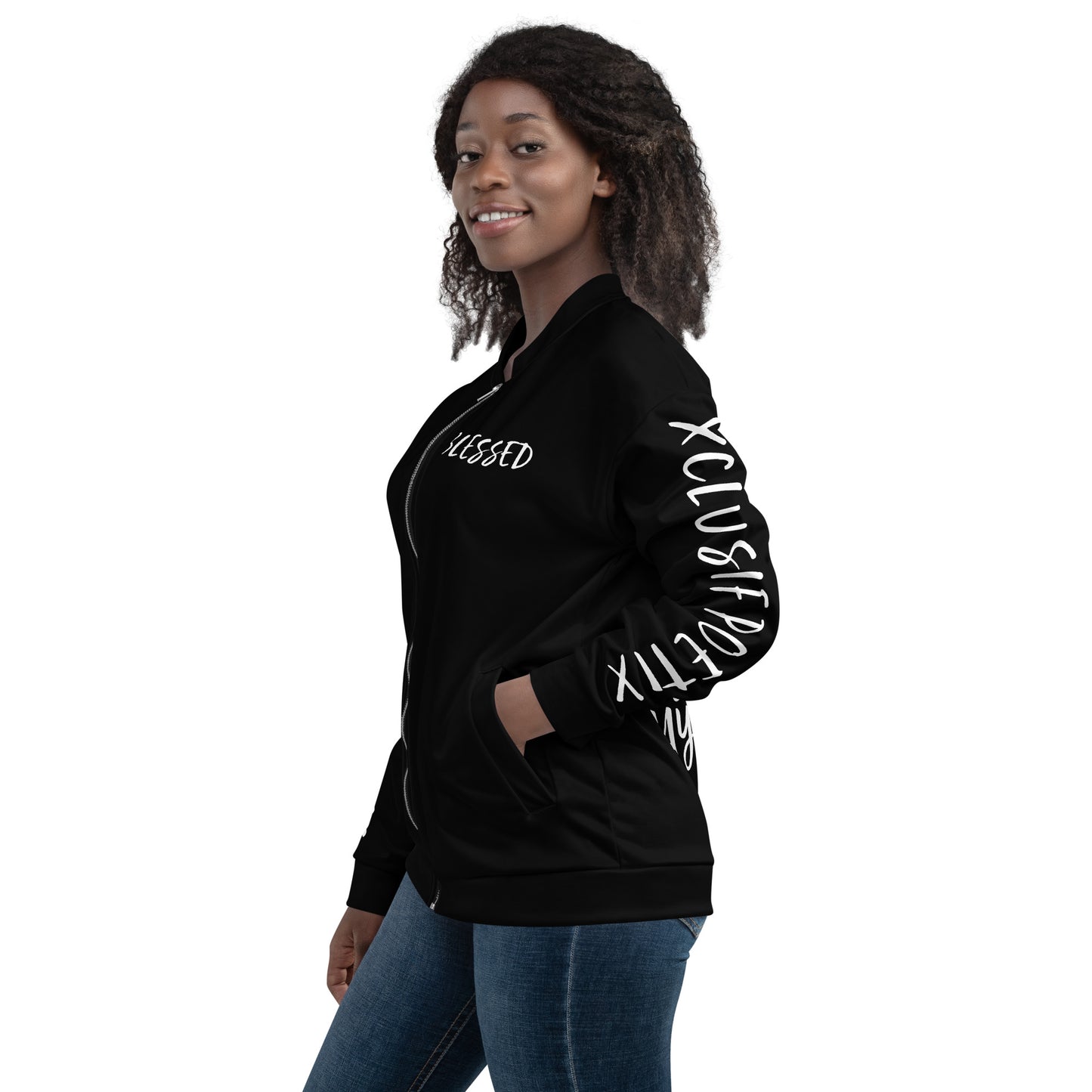 BLESSED BY XCLUSIF POETIX BLACK & WHITE Unisex Bomber Jacket