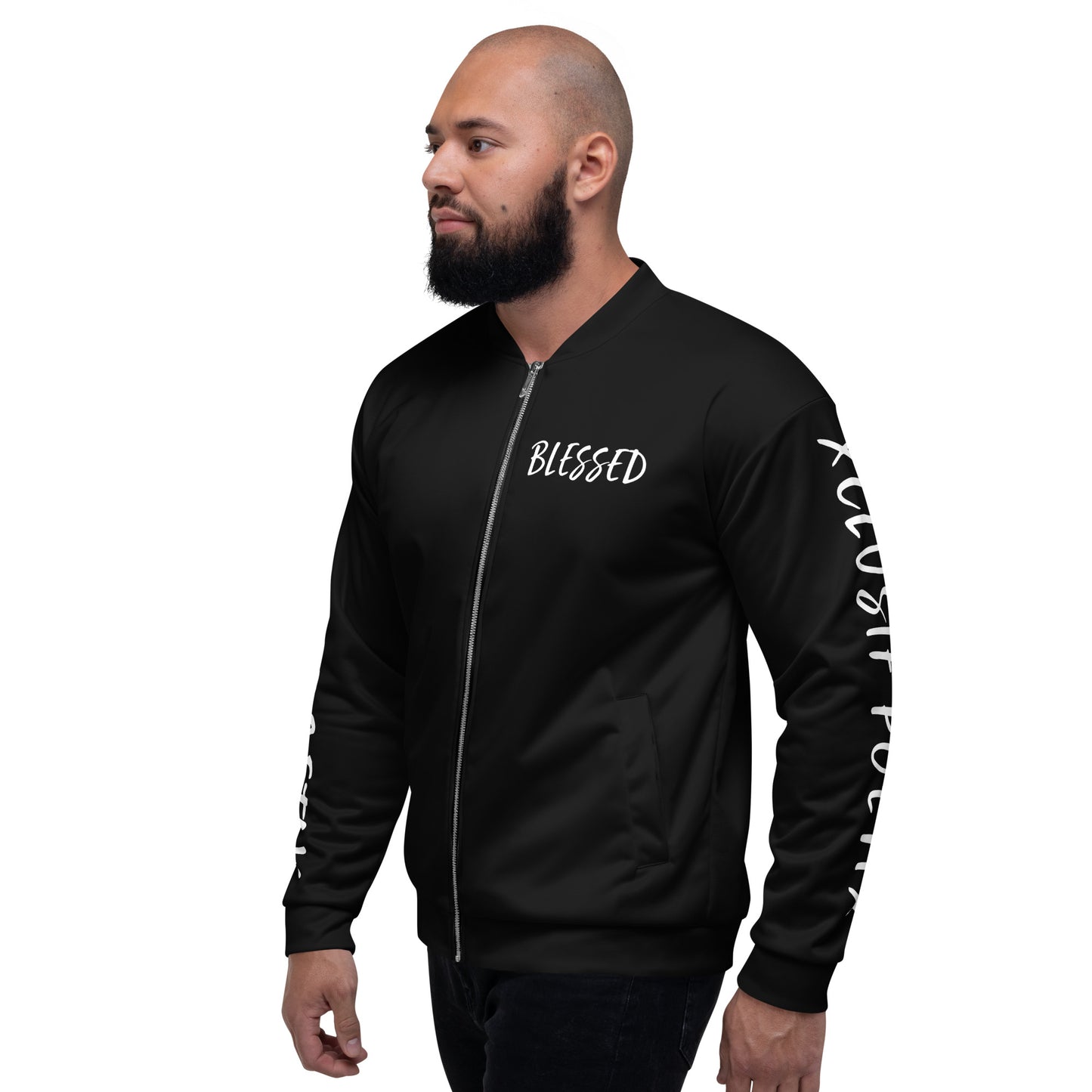 BLESSED BY XCLUSIF POETIX BLACK & WHITE Unisex Bomber Jacket