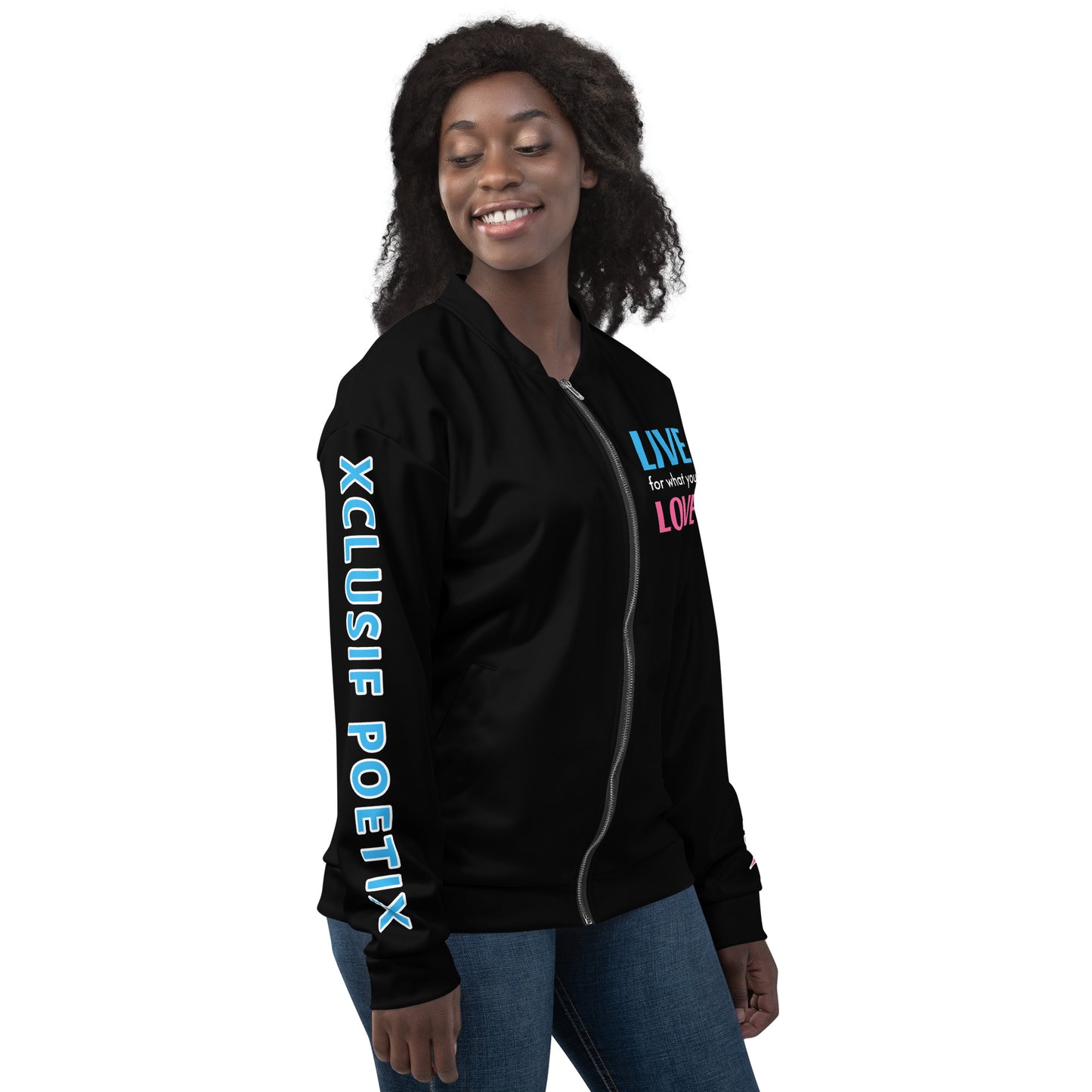 "LIVE FOR WHAT YOU LOVE" BY XCLUSIF POETIX Unisex Bomber Jacket