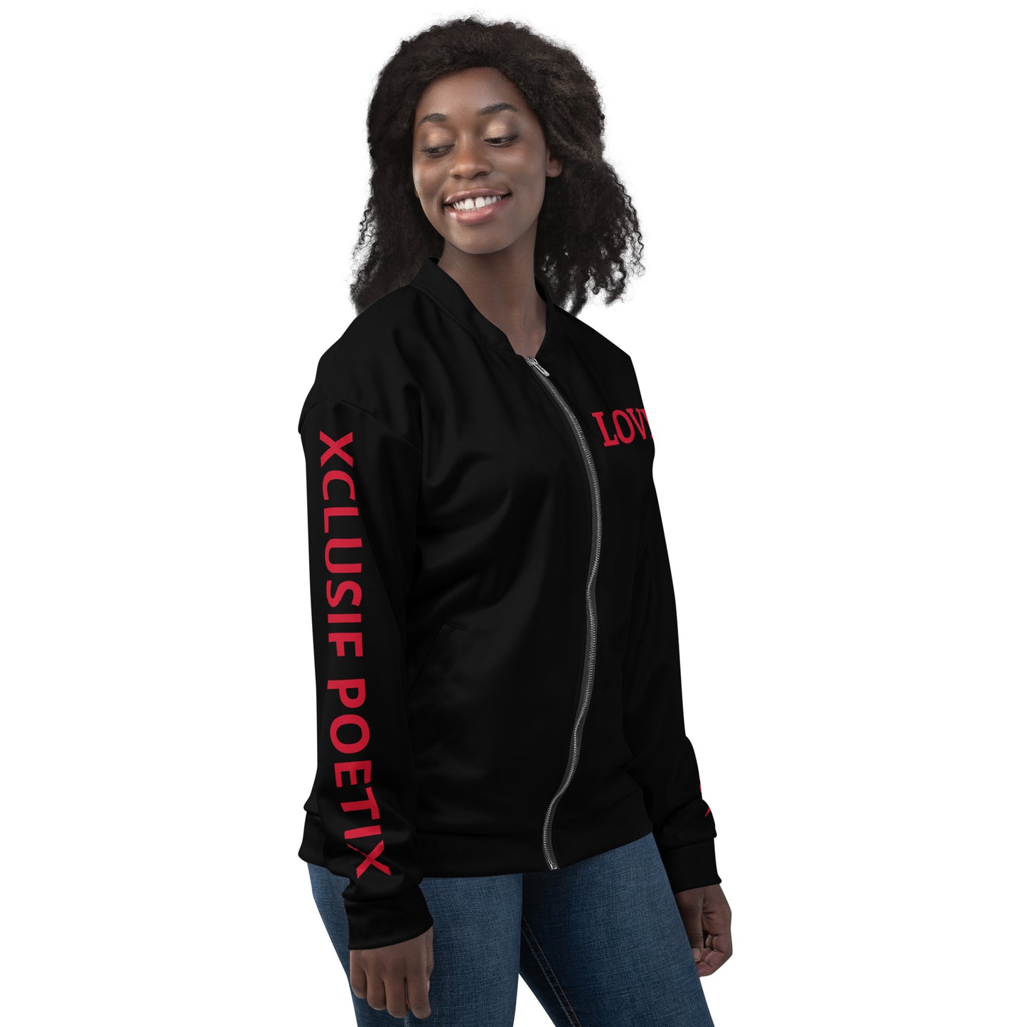 LOVE BY XCLUSIF POETIX BLACK & RED Unisex Bomber Jacket