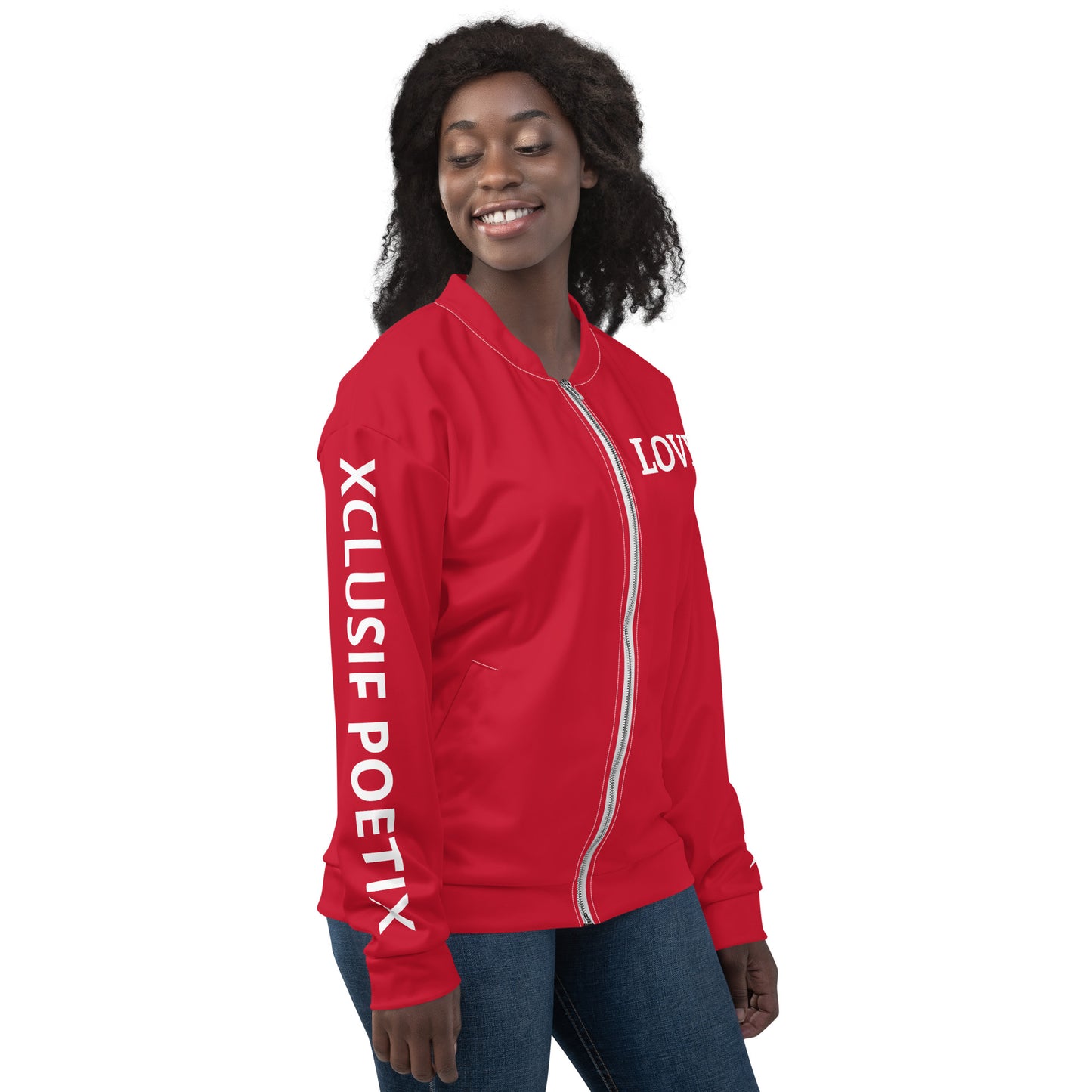 LOVE BY XCLUSIF POETIX RED & WHITE Unisex Bomber Jacket