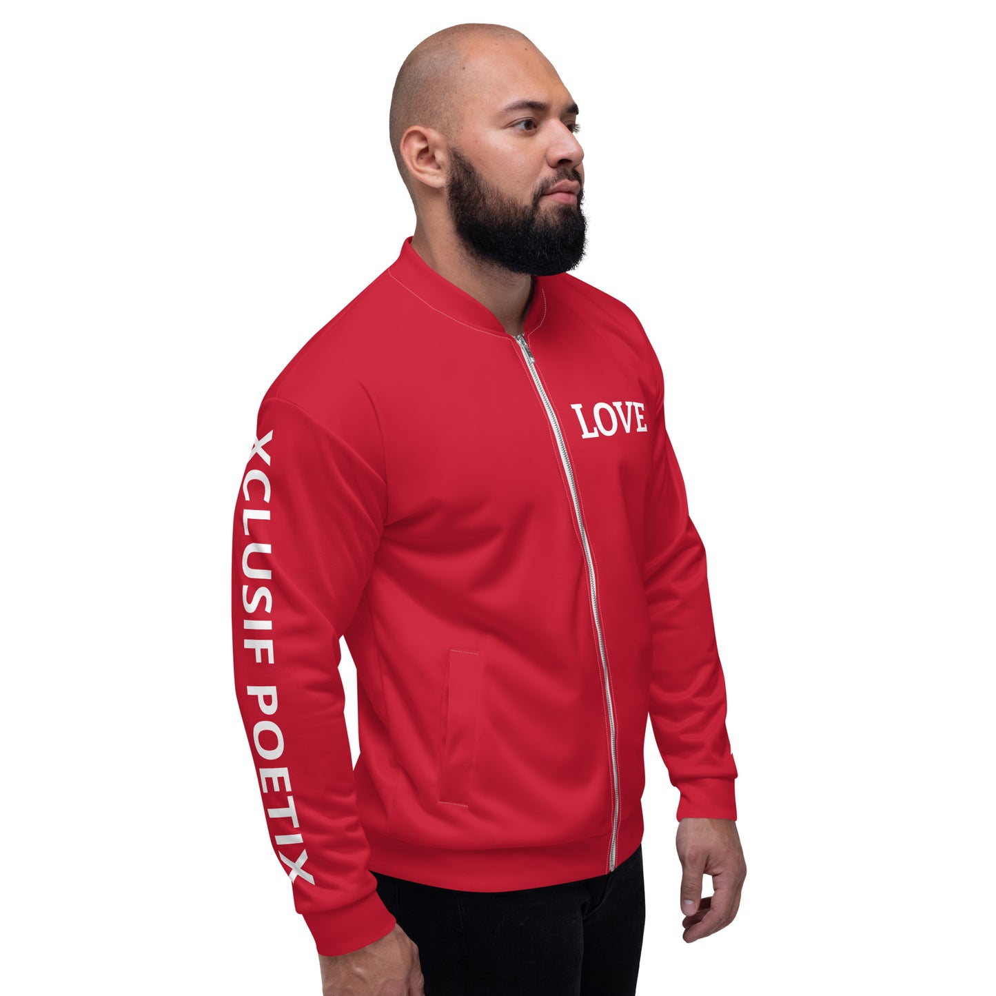 LOVE BY XCLUSIF POETIX RED & WHITE Unisex Bomber Jacket