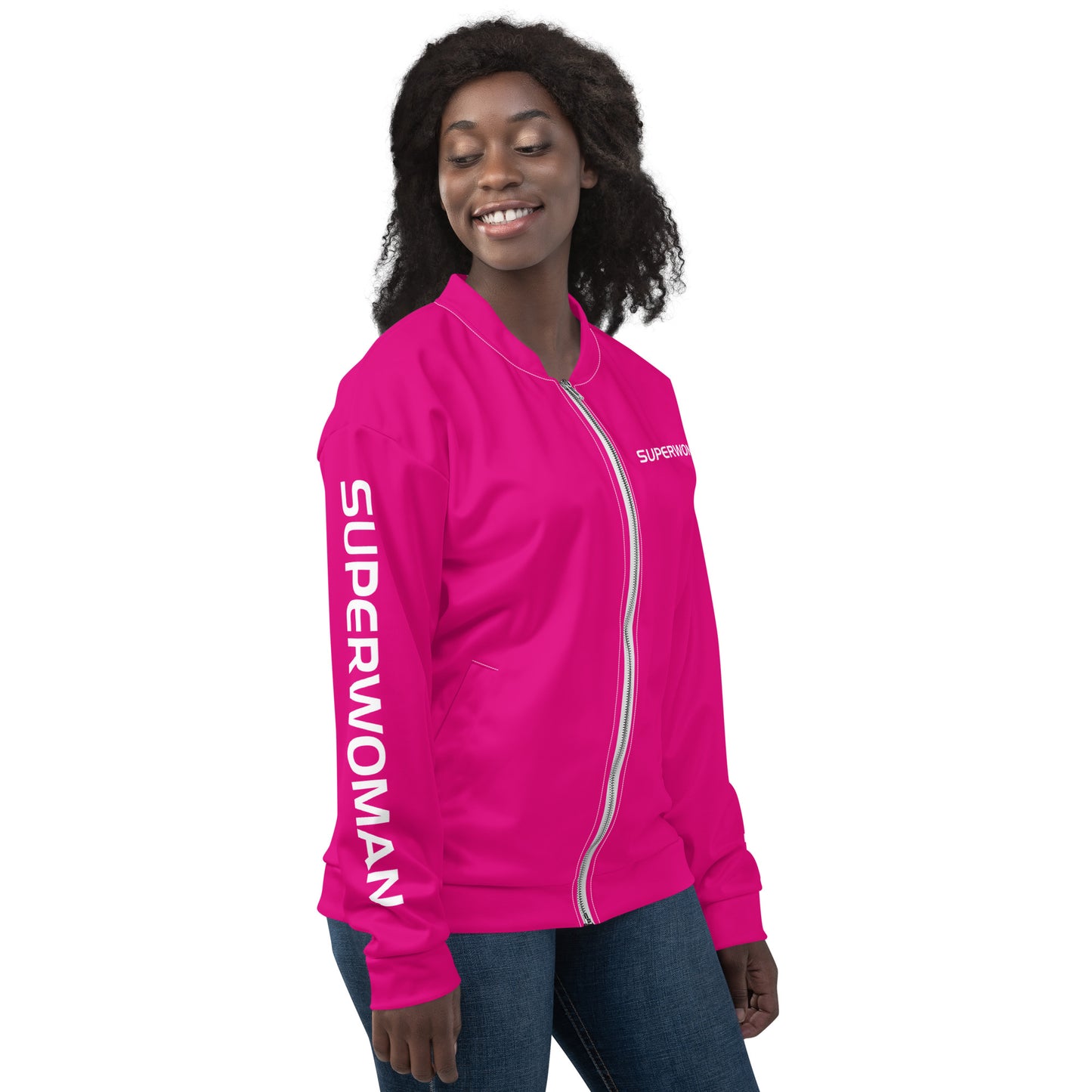 SUPERWOMAN BY XCLUSIF POETIX HOT PINIK & WHITE Unisex Bomber Jacket