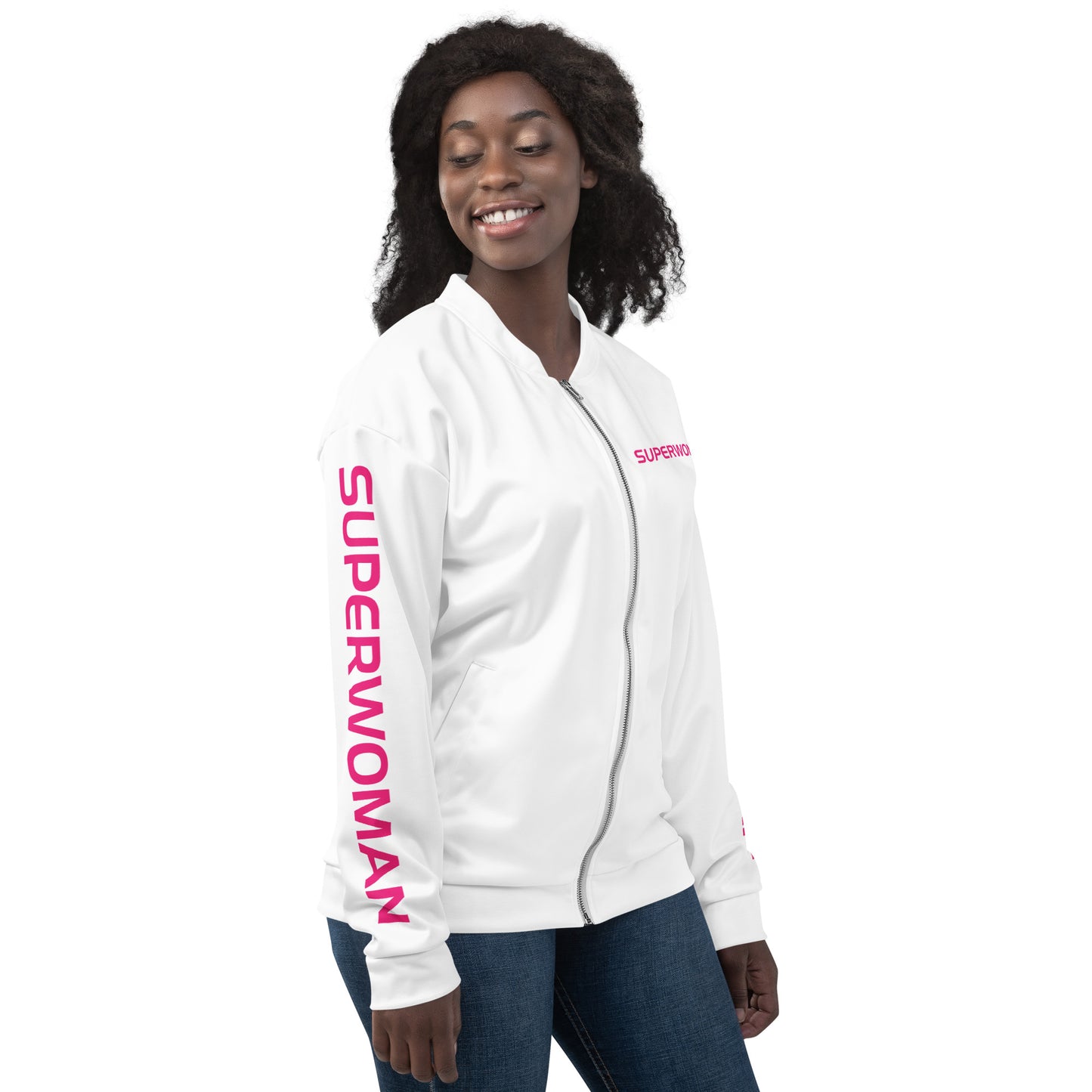 SUPERWOMAN BY XCLUSIF POETIX WHITE & PINK Unisex Bomber Jacket