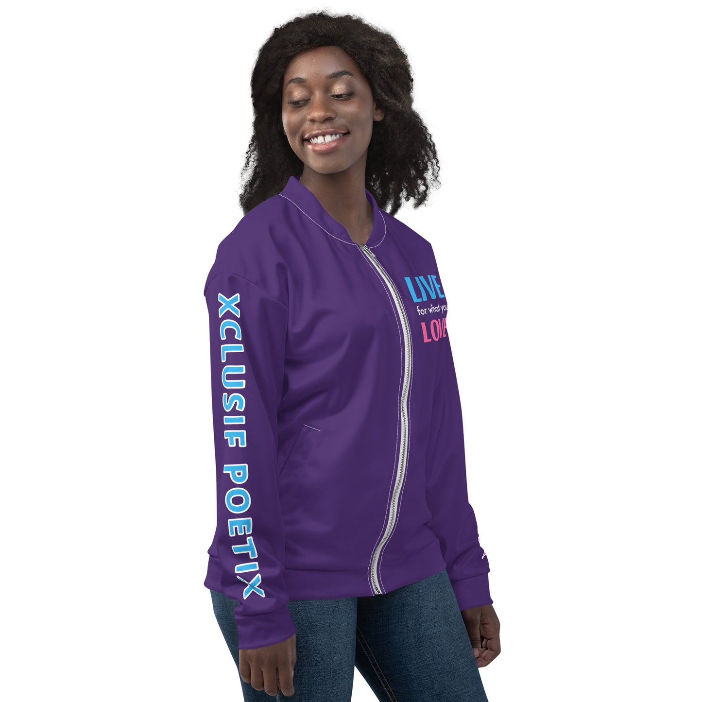 "LIVE FOR WHAT YOU LOVE" BY XCLUSIF POETIX PURPLE Unisex Bomber Jacket