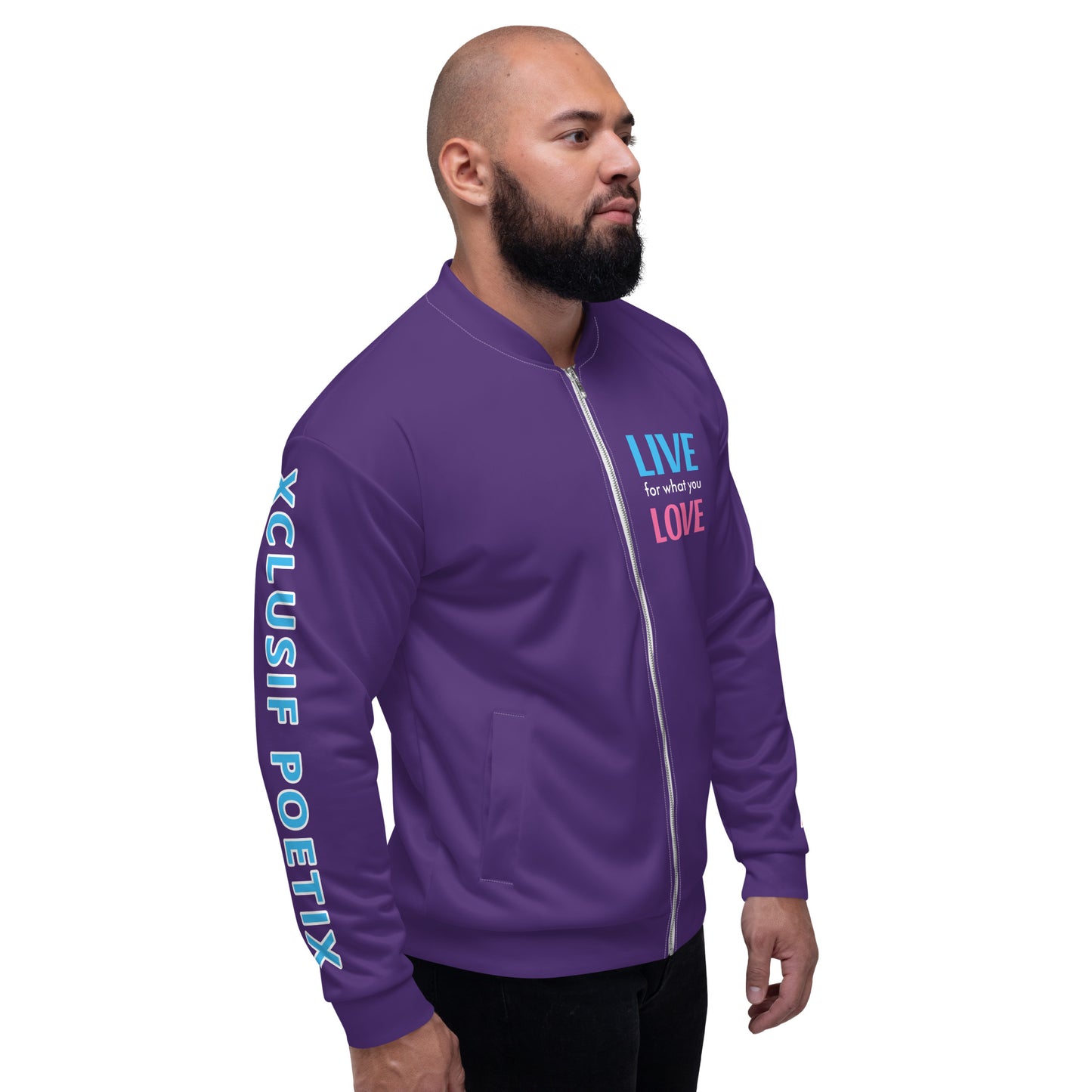 "LIVE FOR WHAT YOU LOVE" BY XCLUSIF POETIX PURPLE Unisex Bomber Jacket