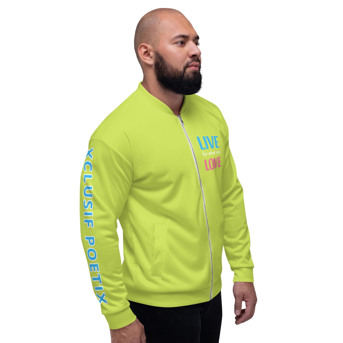 "LIVE FOR WHAT YOU LOVE" BY XCLUSIF POETIX LIGHT GREEN Unisex Bomber Jacket