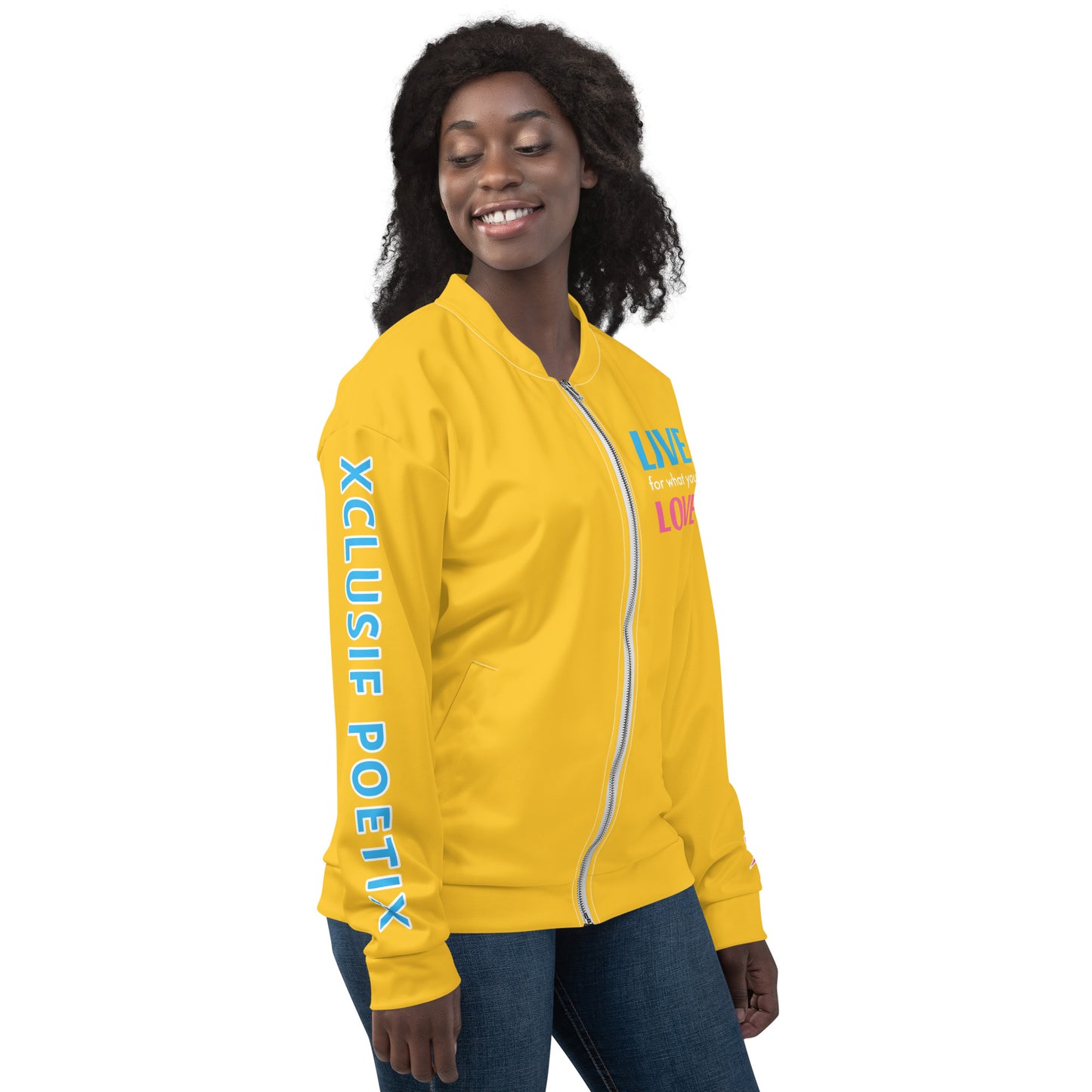 "LIVE FOR WHAT YOU LOVE" BY XCLUSIF POETIX YELLOW Unisex Bomber Jacket