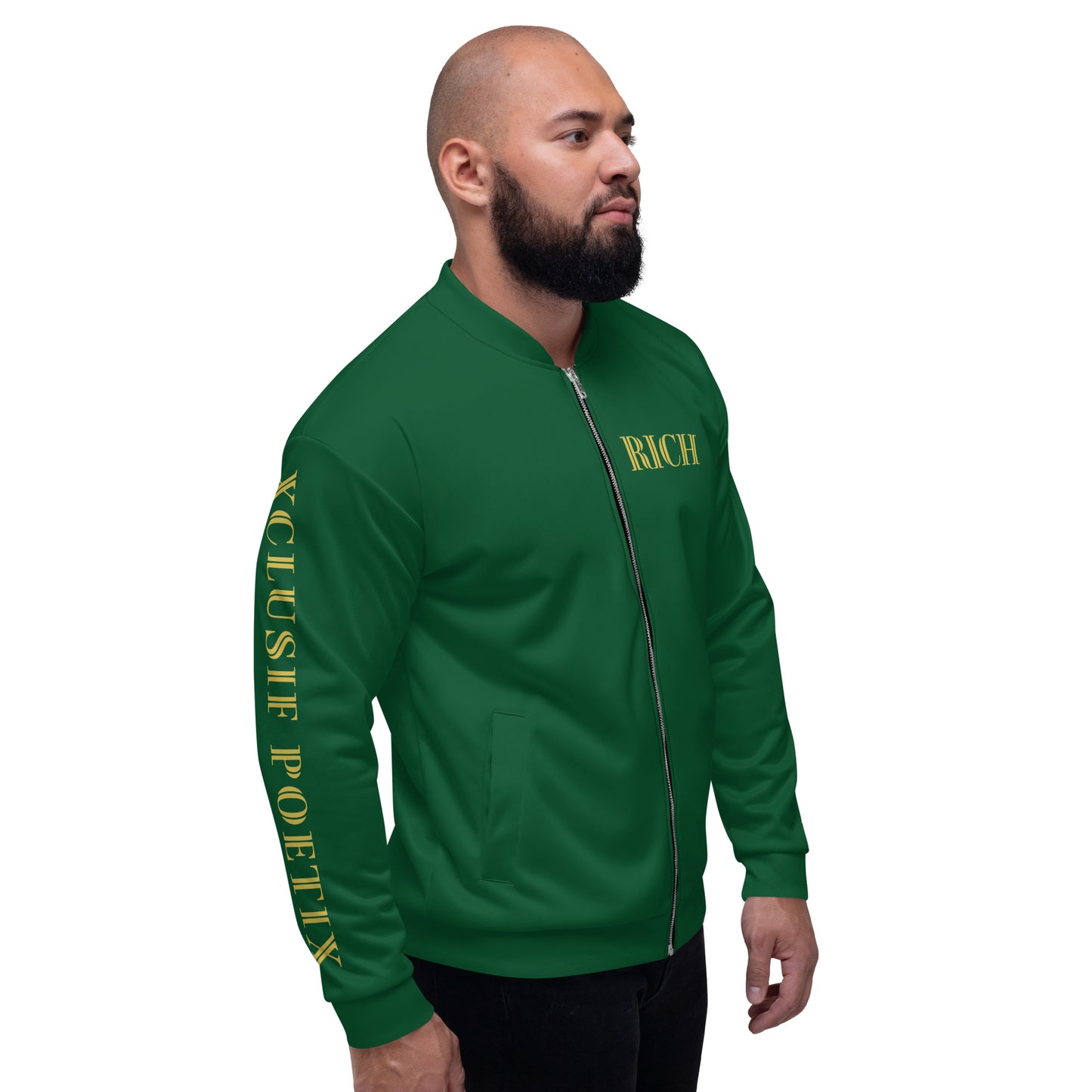 RICH BY XCLUSIF POETIX FOREST GREEN & GOLD Unisex Bomber Jacket