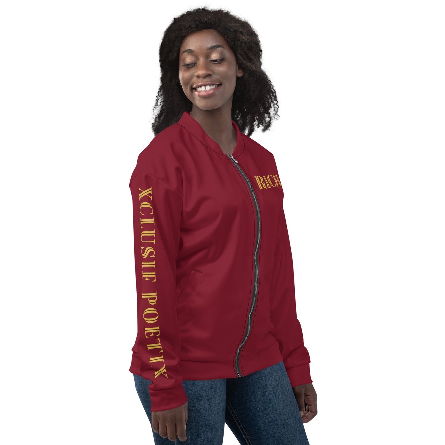 RICH BY XCLUSIF POETIX BURGUNDY & GOLD Unisex Bomber Jacket