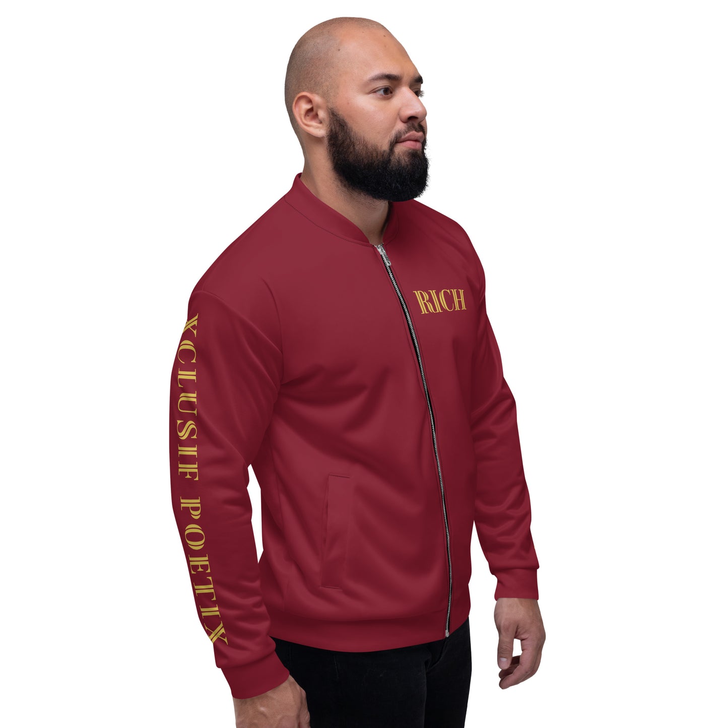 RICH BY XCLUSIF POETIX BURGUNDY & GOLD Unisex Bomber Jacket