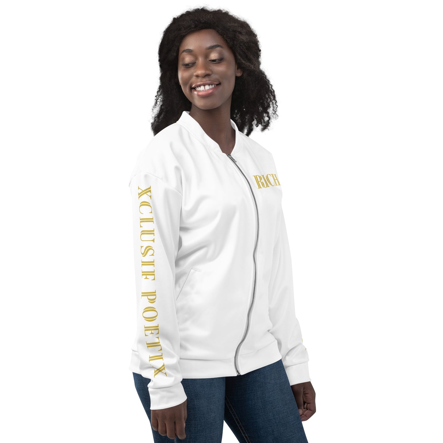 RICH BY XCLUSIF POETIX WHITE & GOLD Unisex Bomber Jacket