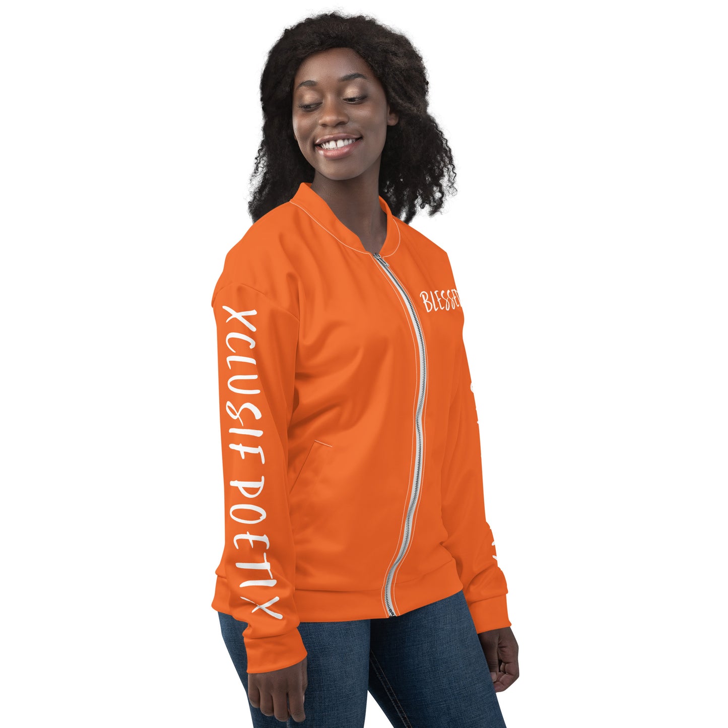 BLESSED BY XCLUSIF POETIX ORANGE & WHITE Unisex Bomber Jacket