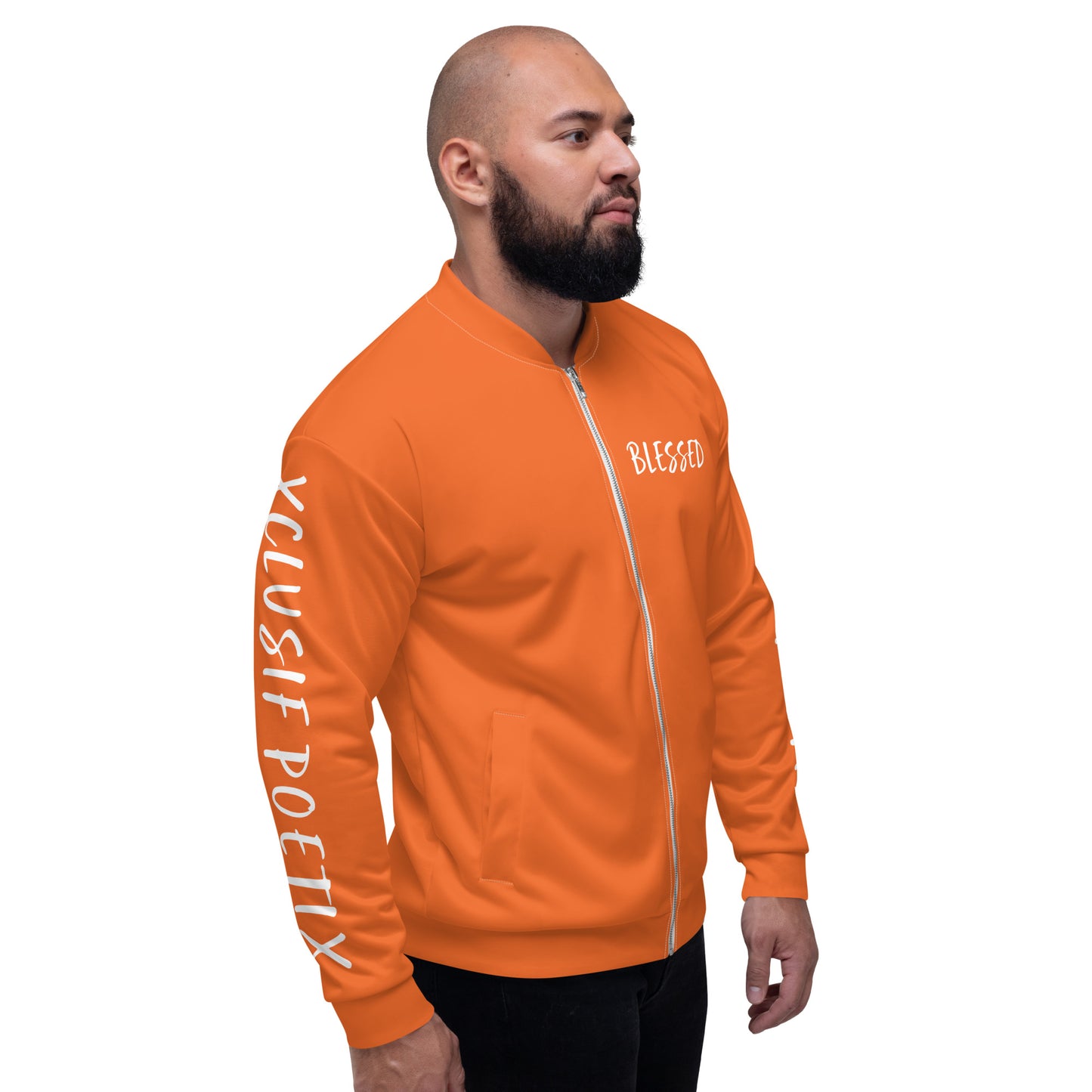 BLESSED BY XCLUSIF POETIX ORANGE & WHITE Unisex Bomber Jacket