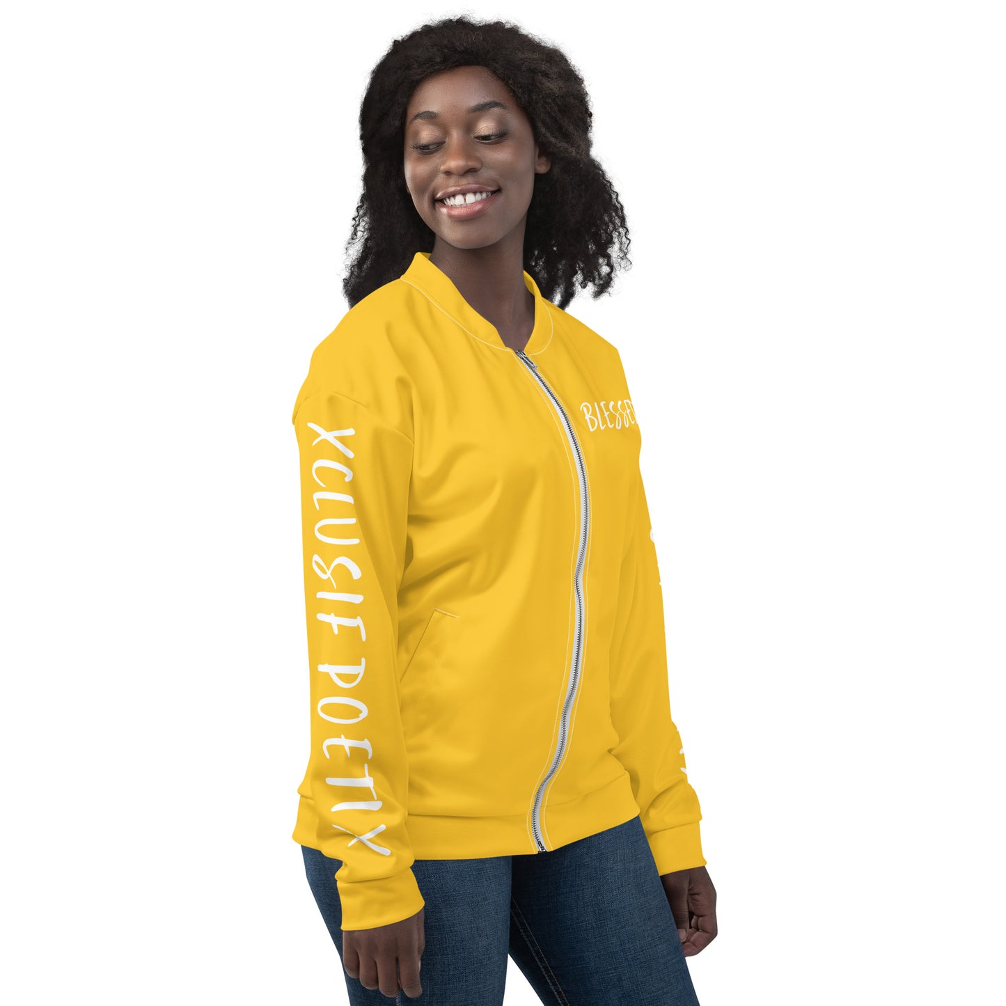 BLESSED BY XCLUSIF POETIX YELLOW & WHITE Unisex Bomber Jacket