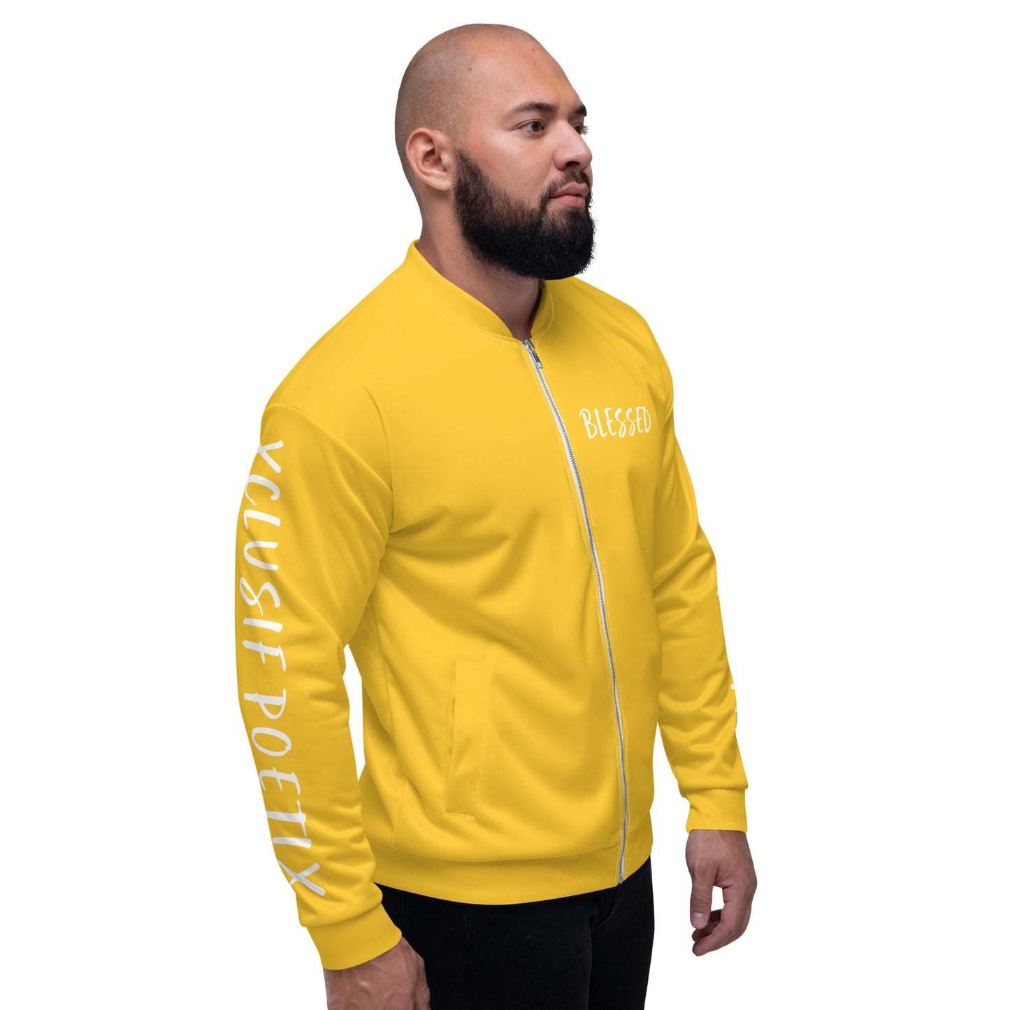 BLESSED BY XCLUSIF POETIX YELLOW & WHITE Unisex Bomber Jacket