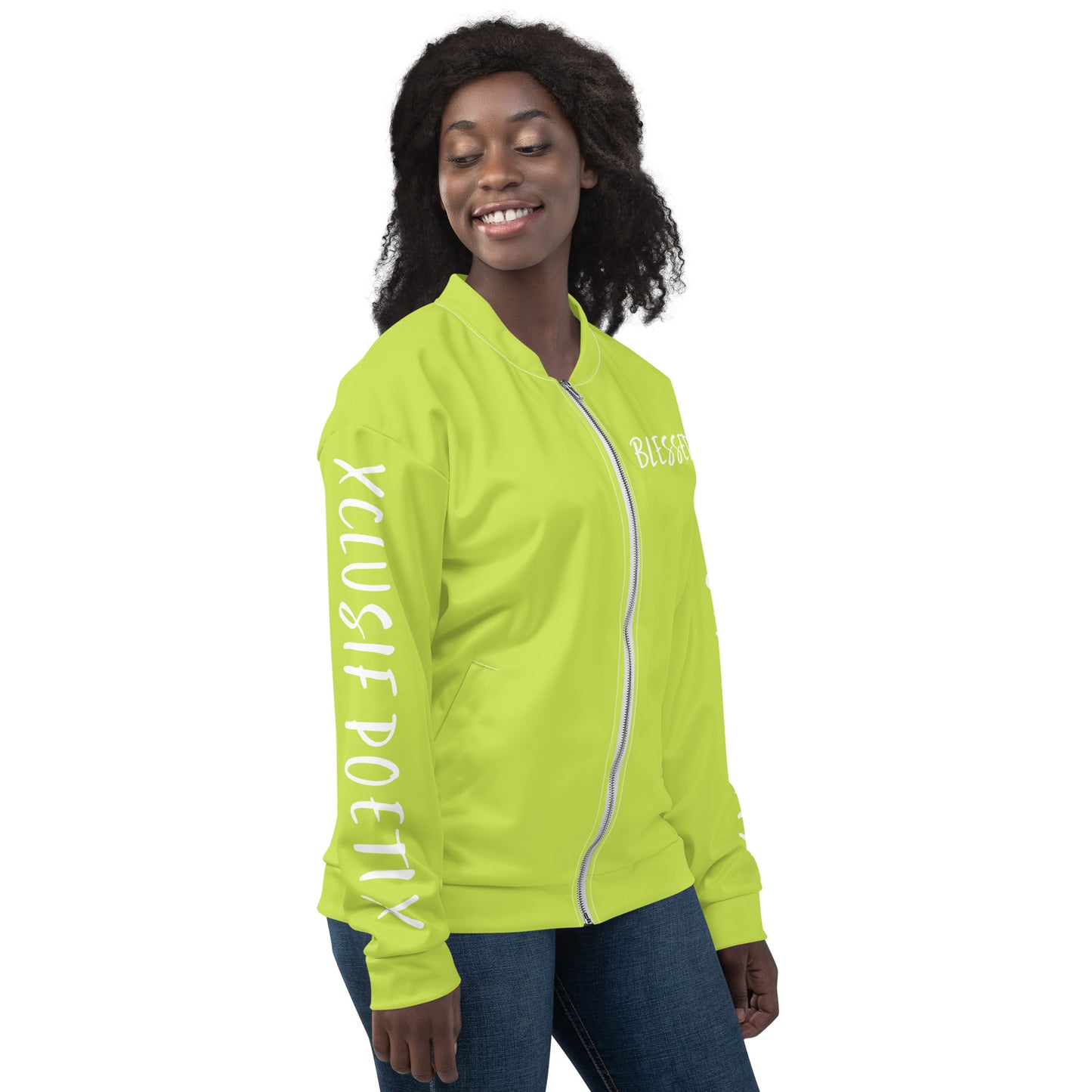 BLESSED BY XCLUSIF POETIX LIGHT GREEN & WHITE Unisex Bomber Jacket