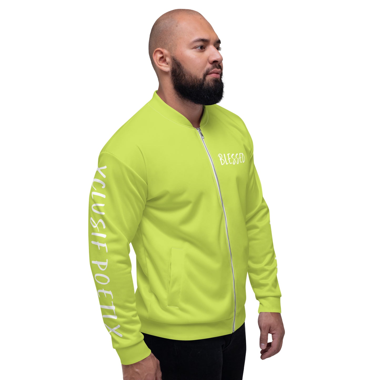 BLESSED BY XCLUSIF POETIX LIGHT GREEN & WHITE Unisex Bomber Jacket