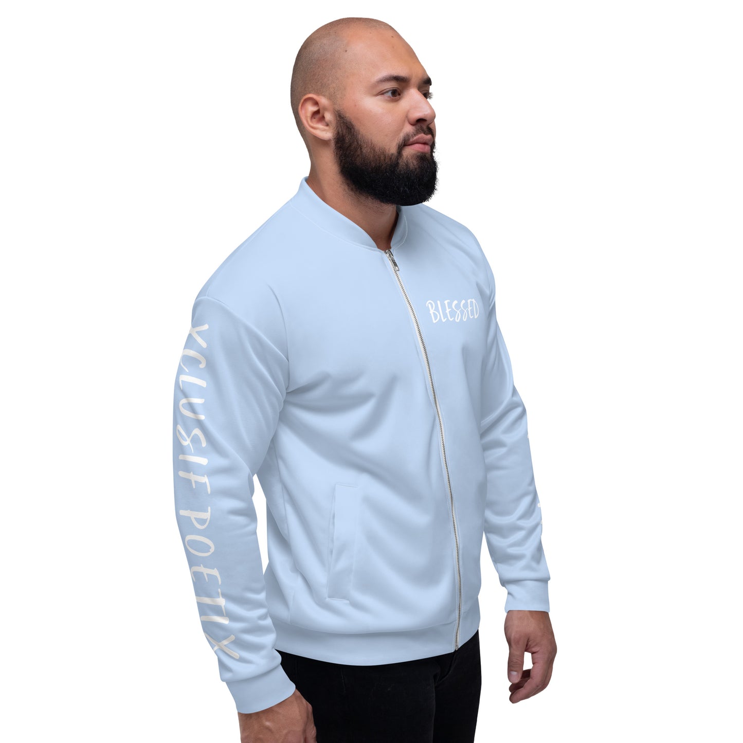 BLESSED BY XCLUSIF POETIX LIGHT BLUE & WHITE Unisex Bomber Jacket