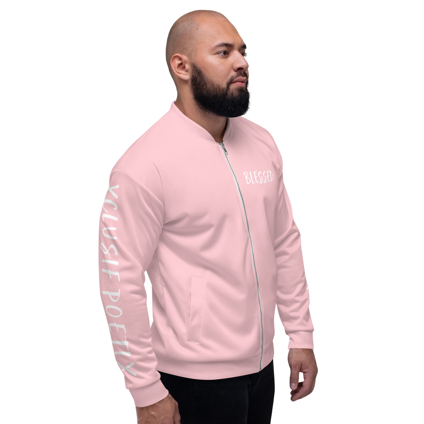 BLESSED BY XCLUSIF POETIX PINK & WHITE Unisex Bomber Jacket