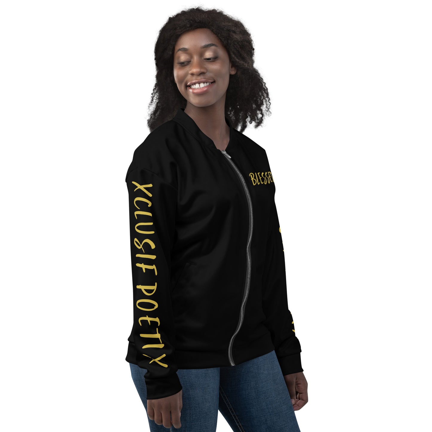 BLESSED BY XCLUSIF POETIX BLACK & GOLD Unisex Bomber Jacket