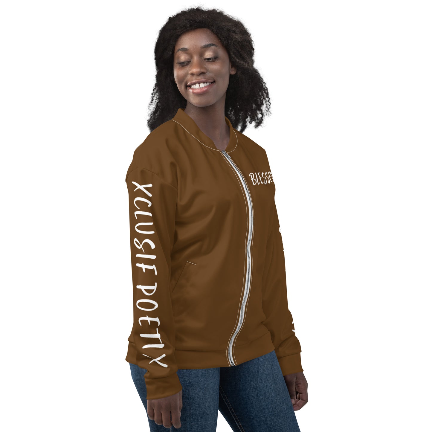 BLESSED BY XCLUSIF POETIX BROWN & WHITE Unisex Bomber Jacket