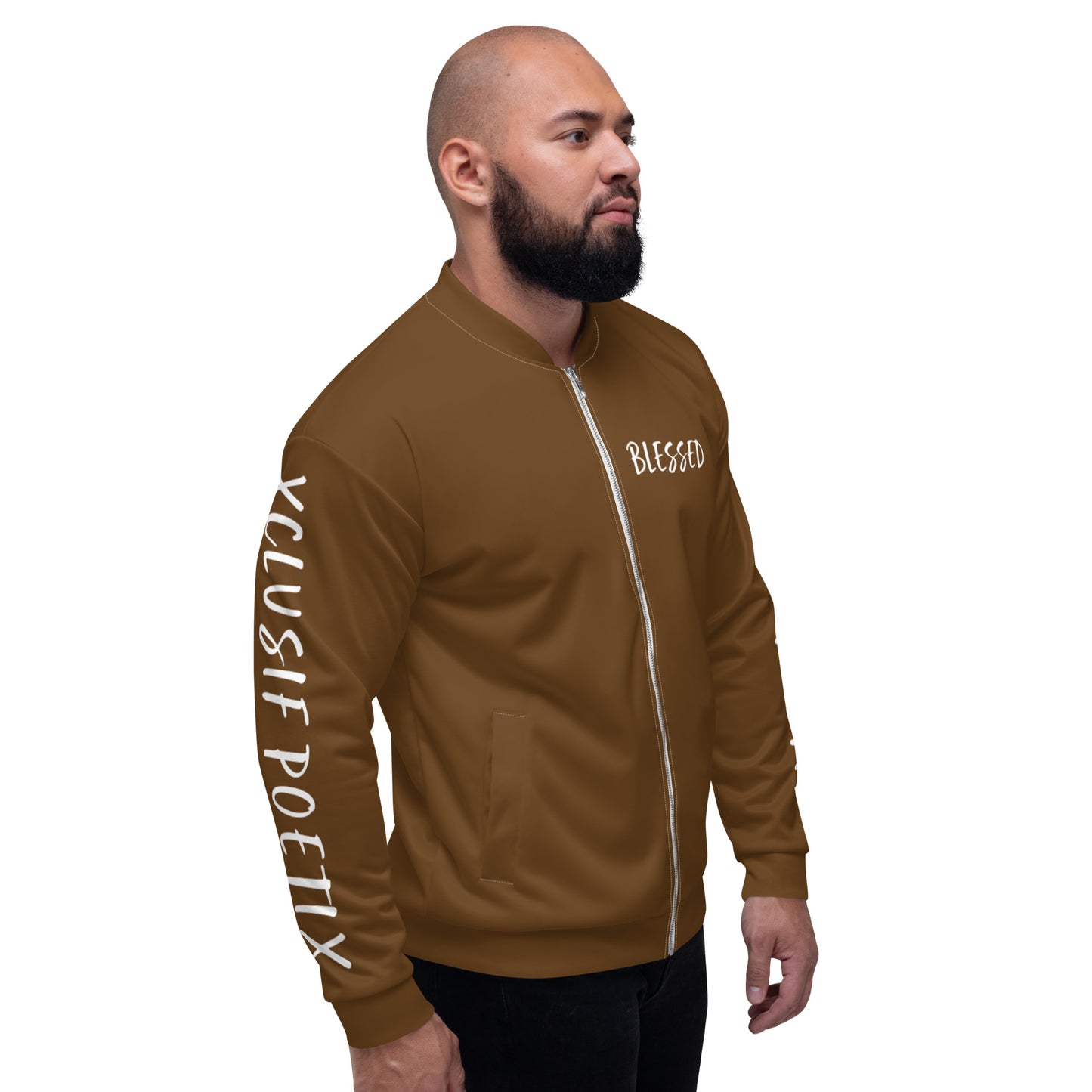 BLESSED BY XCLUSIF POETIX BROWN & WHITE Unisex Bomber Jacket